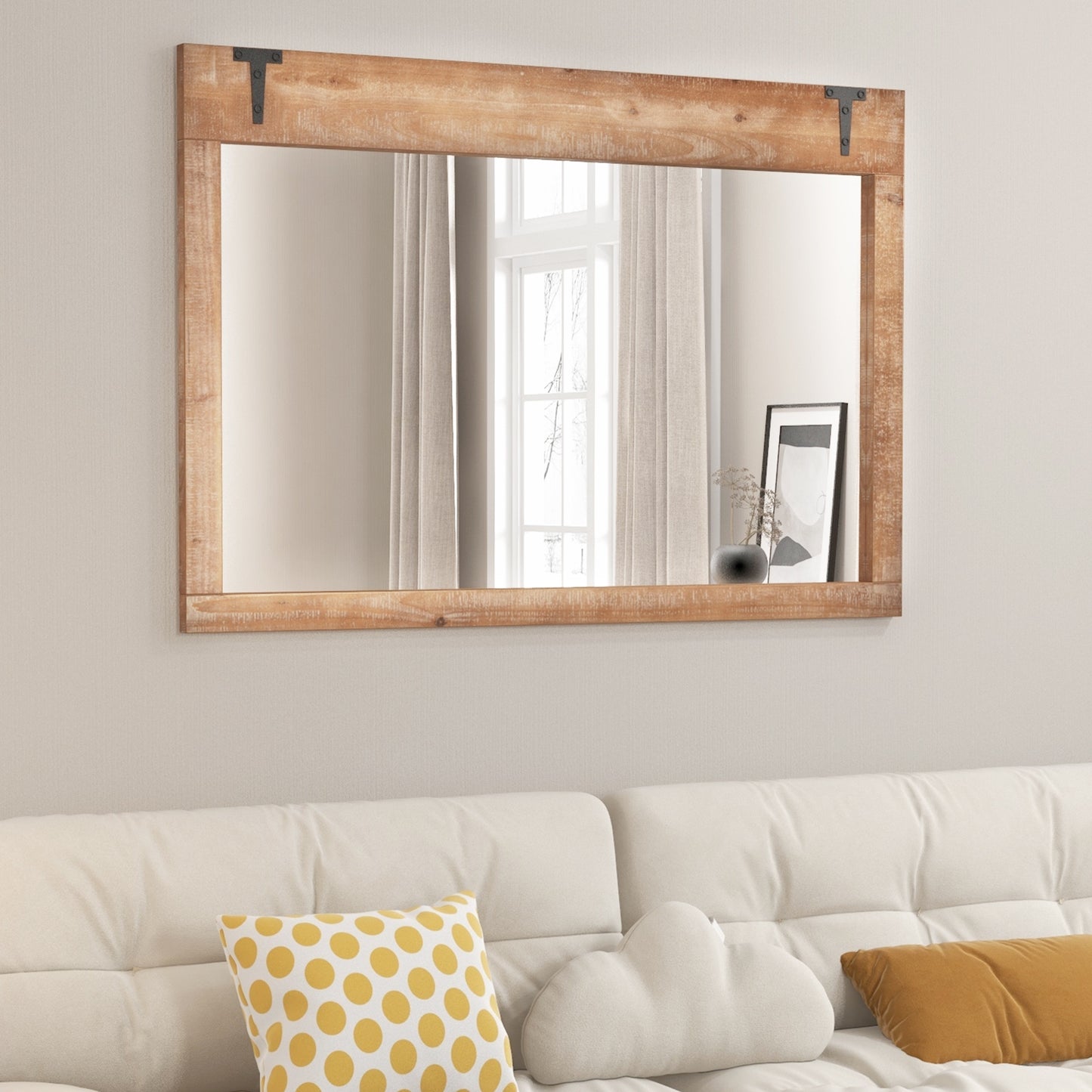 39 x 27.5 Inch Farmhouse Barn Door Wall Mirror with Solid Wood Frame – Rustic Decorative Mirror