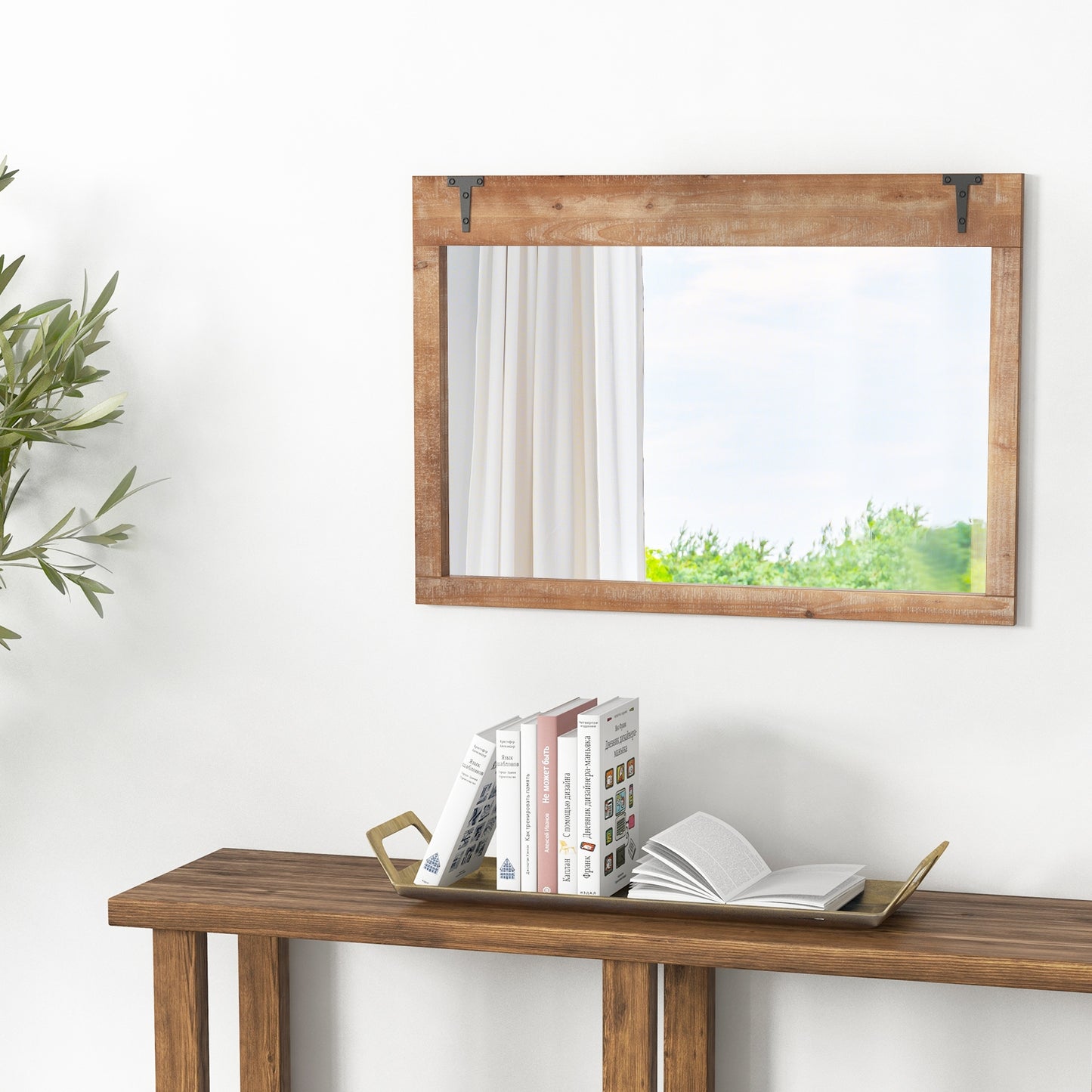 39 x 27.5 Inch Farmhouse Barn Door Wall Mirror with Solid Wood Frame – Rustic Decorative Mirror