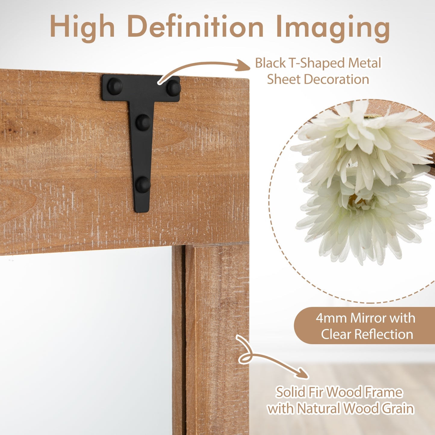 39 x 27.5 Inch Farmhouse Barn Door Wall Mirror with Solid Wood Frame – Rustic Decorative Mirror