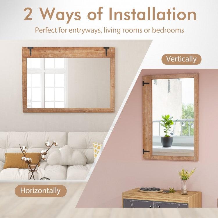 39 x 27.5 Inch Farmhouse Barn Door Wall Mirror with Solid Wood Frame – Rustic Decorative Mirror
