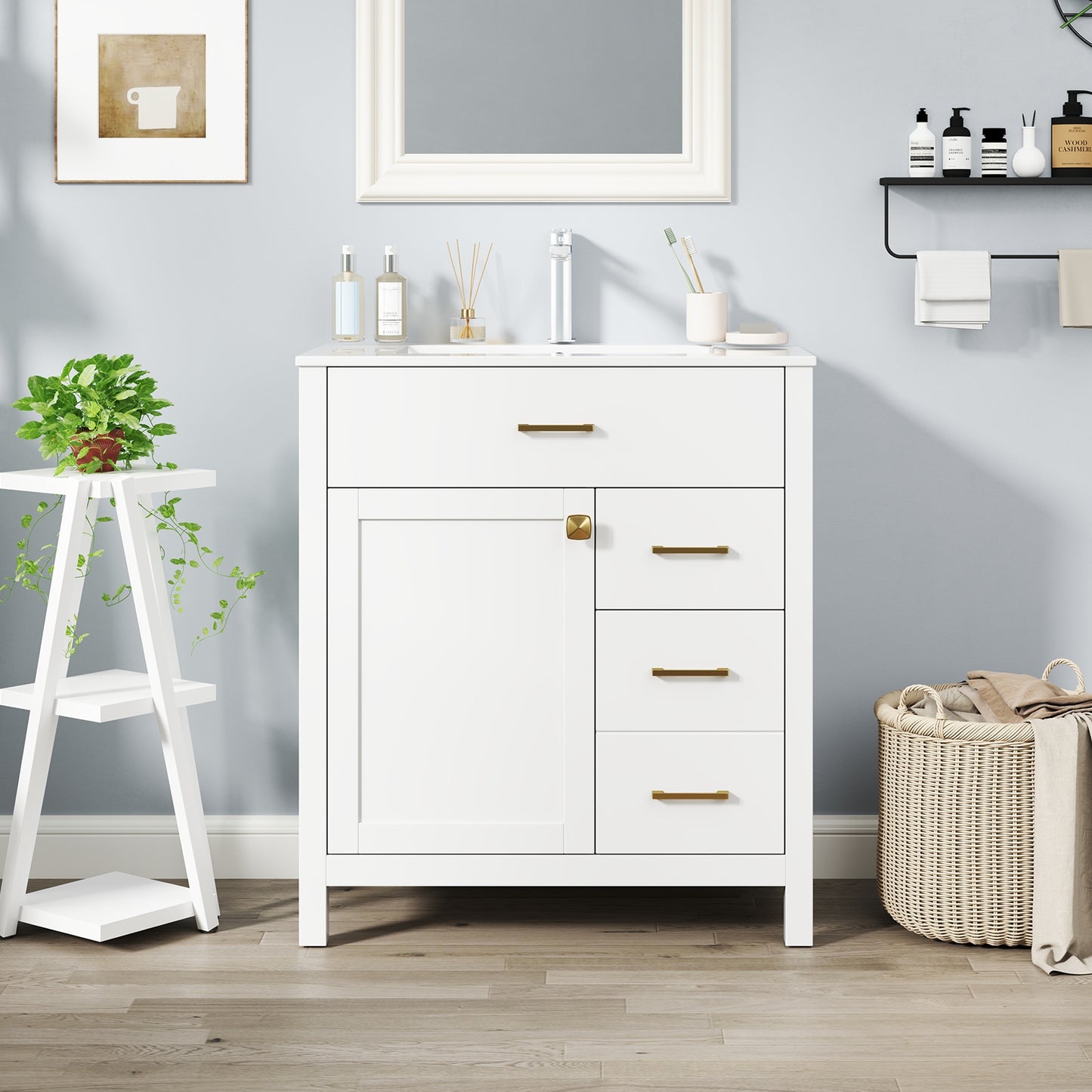 30 Inch Modern Bathroom Vanity with Ceramic Sink, 2 Drawers, and Adjustable Shelf