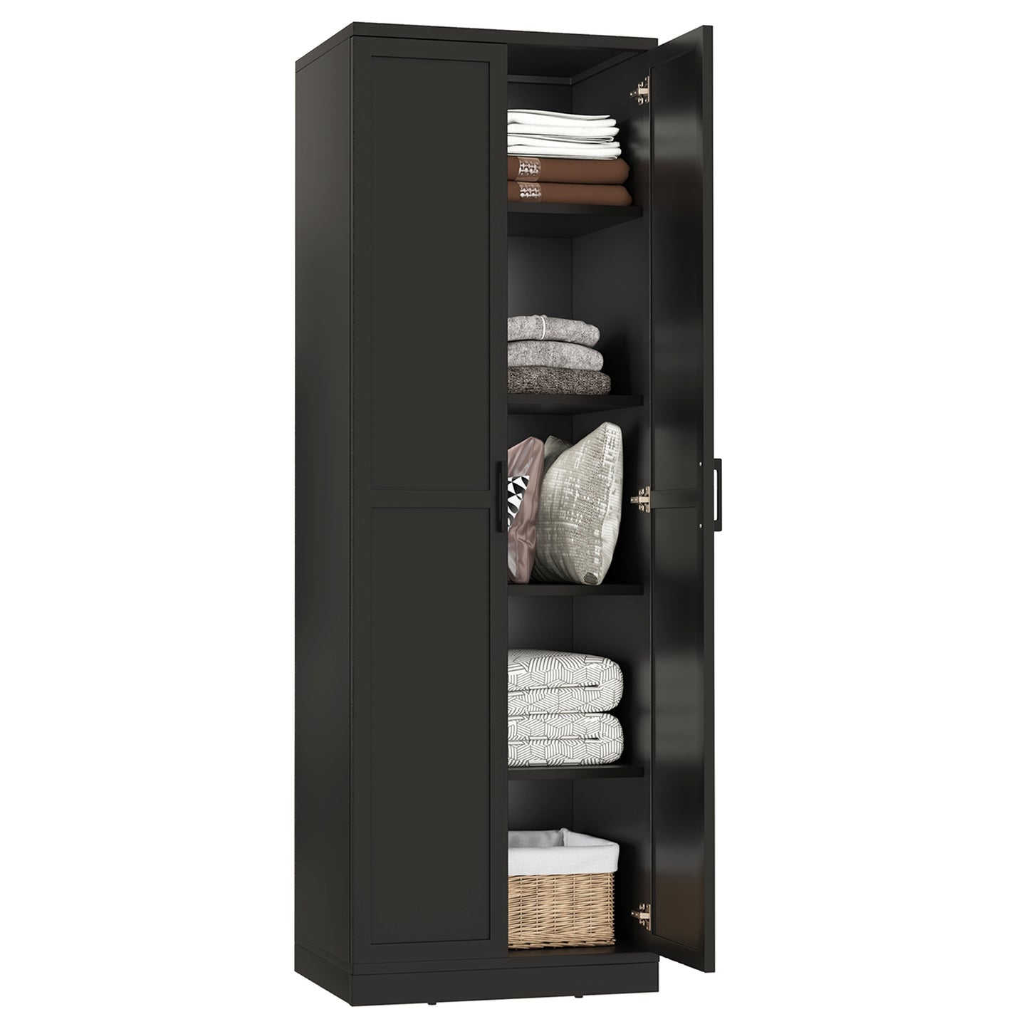 70 Inch Freestanding Storage Cabinet with Adjustable Shelves and Double Doors - Black