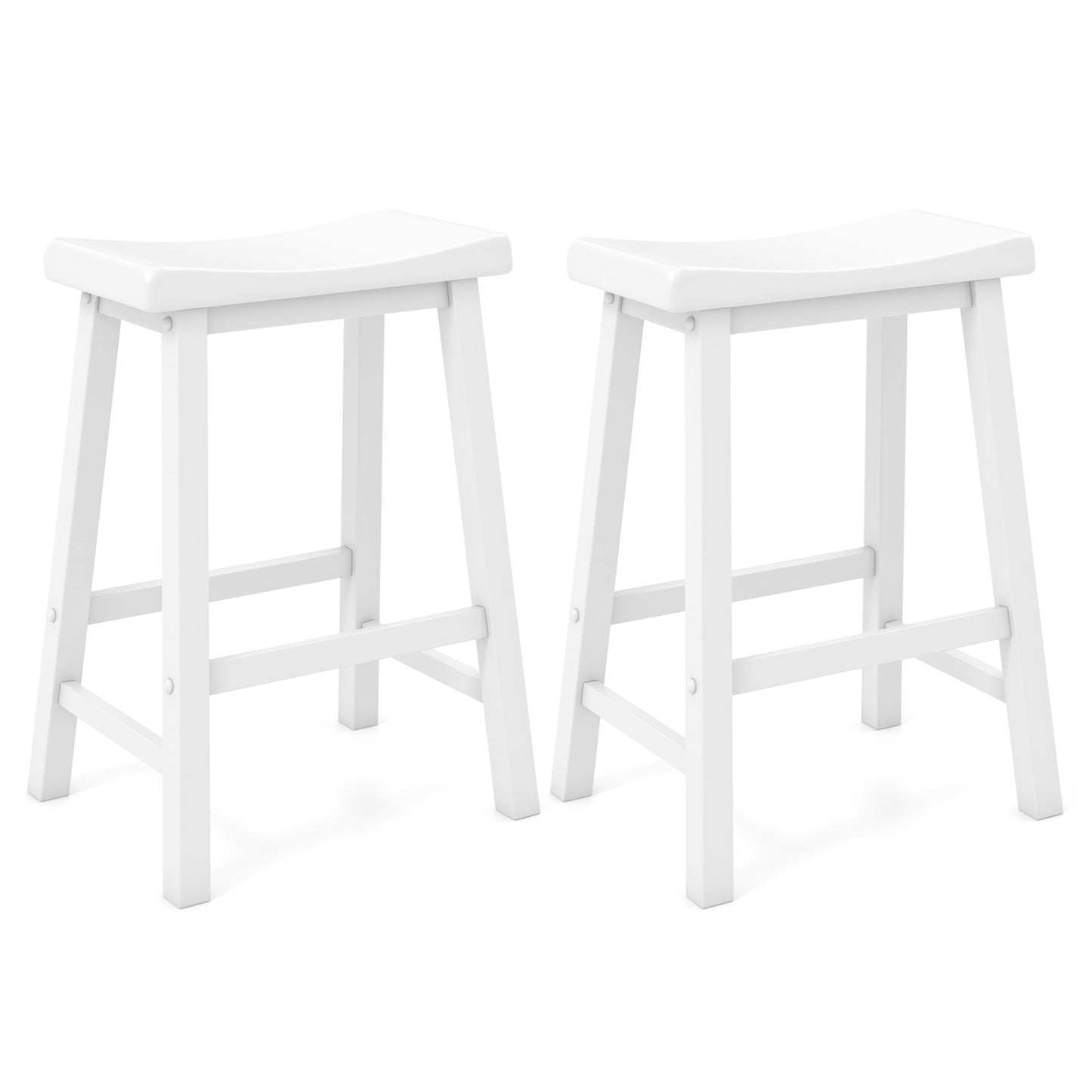 24 Inch Wooden Counter Stools Set of 2 with Curved White Seats and Footrests