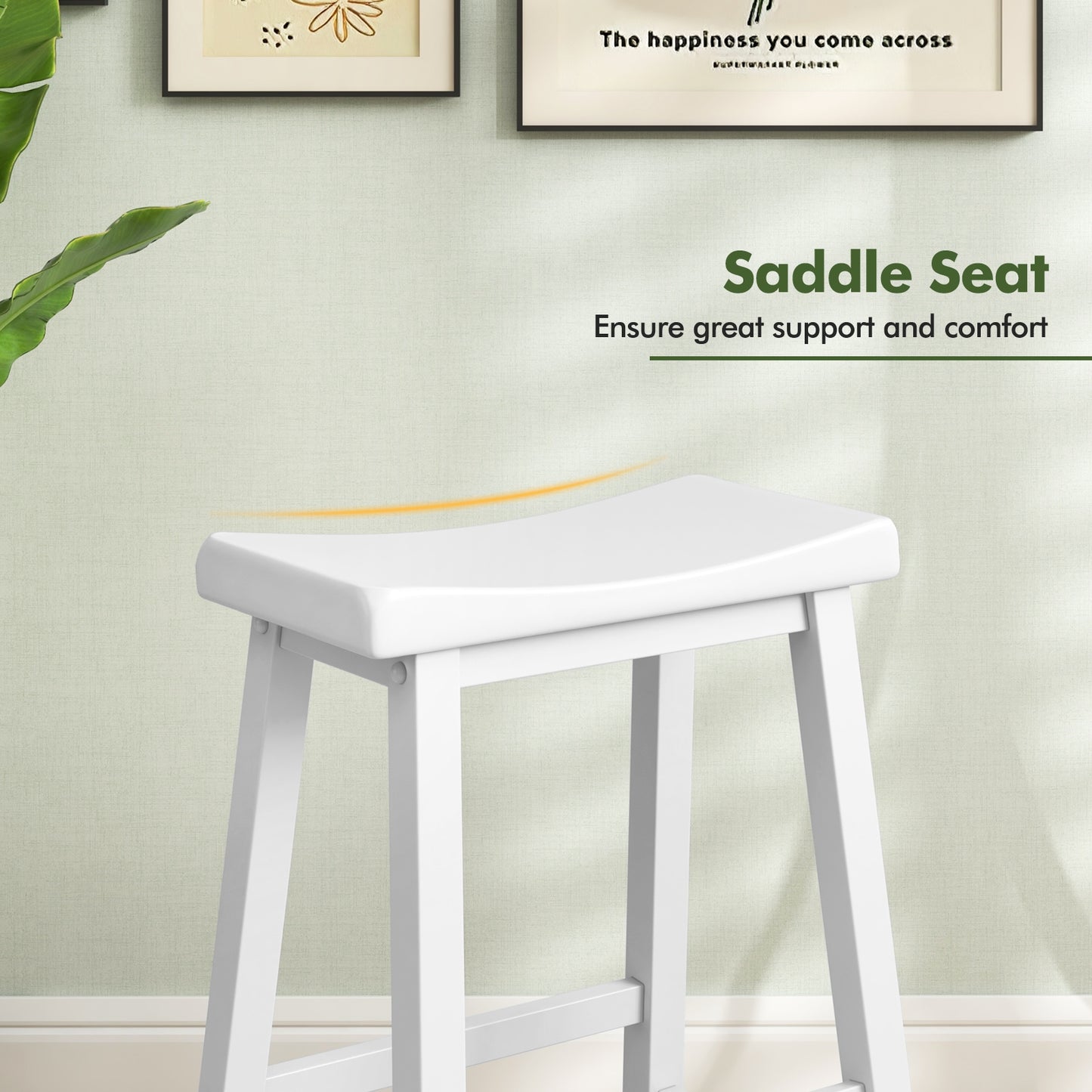 24 Inch Wooden Counter Stools Set of 2 with Curved White Seats and Footrests