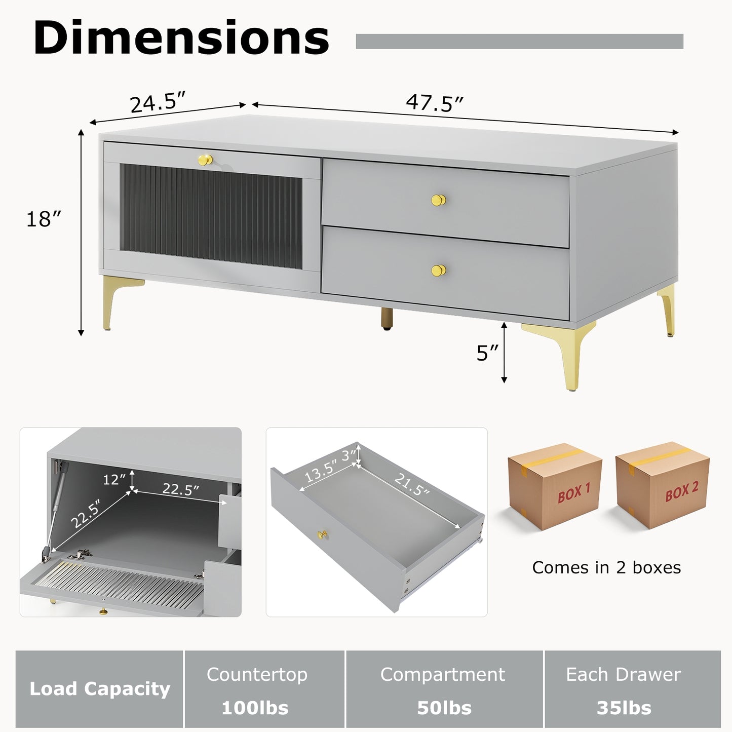 Contemporary Media Console with Glass Front, Storage Compartment and Dual Drawers for 55 Inch TV