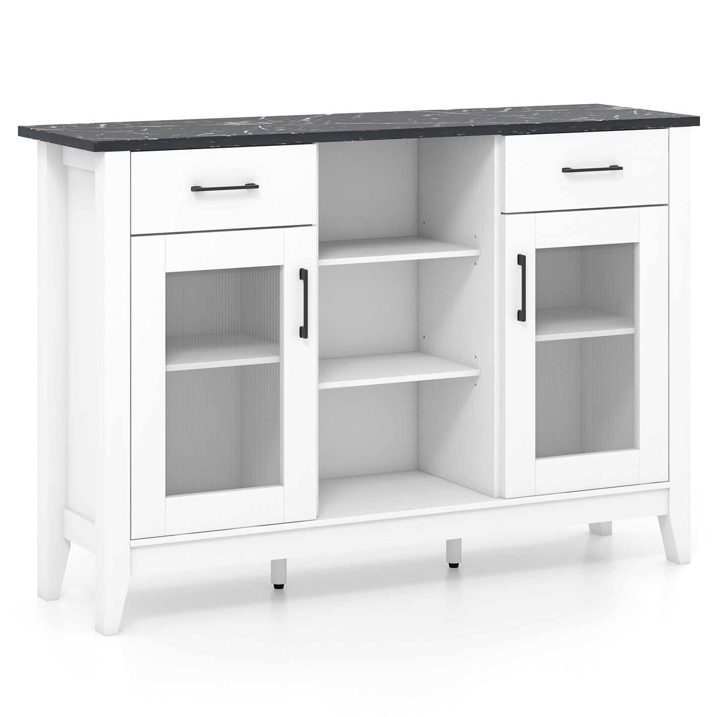 Modern Sideboard Buffet with 2 Drawers and Adjustable Storage Shelves - White
