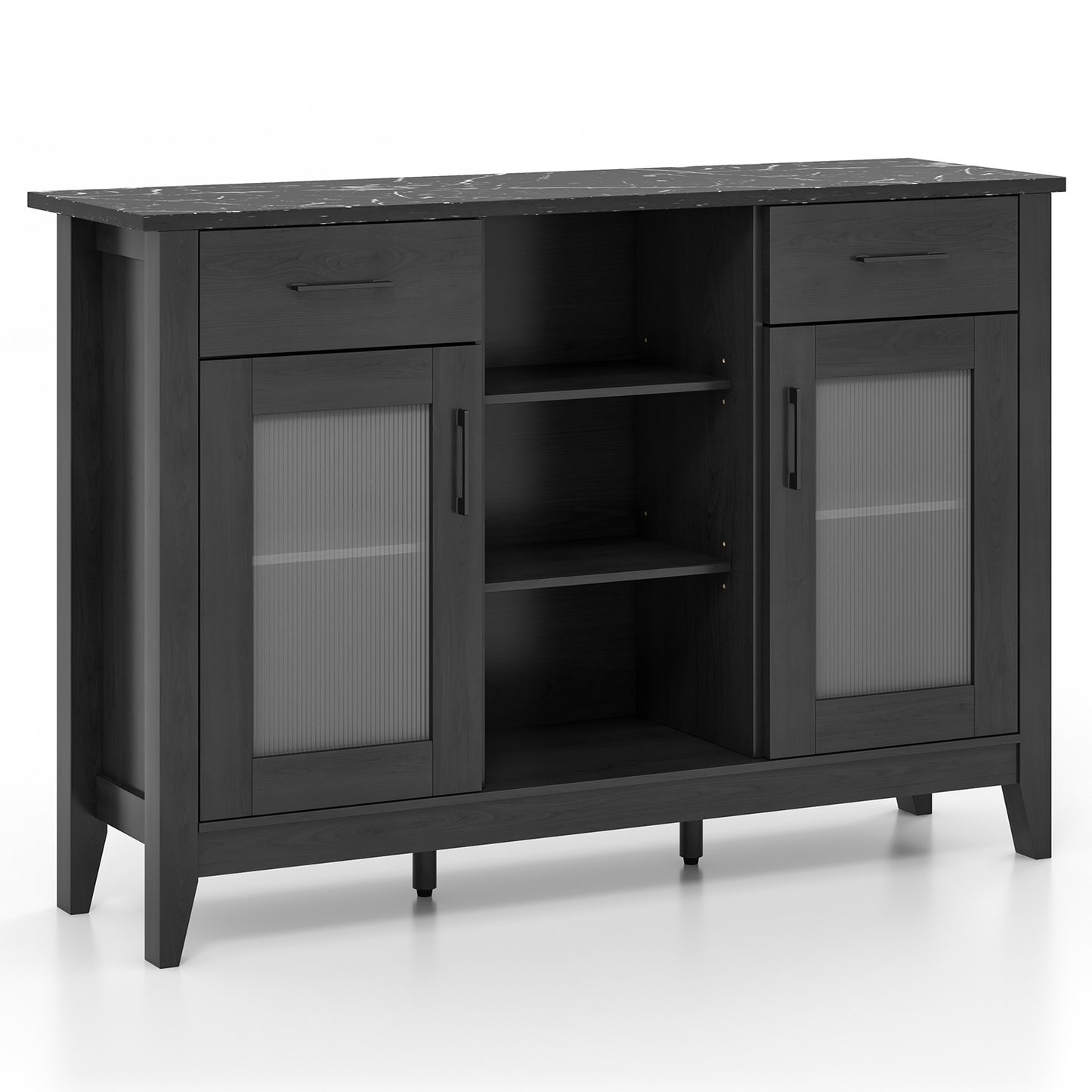 Modern Sideboard Buffet with 2 Drawers and Adjustable Storage Shelves - Black
