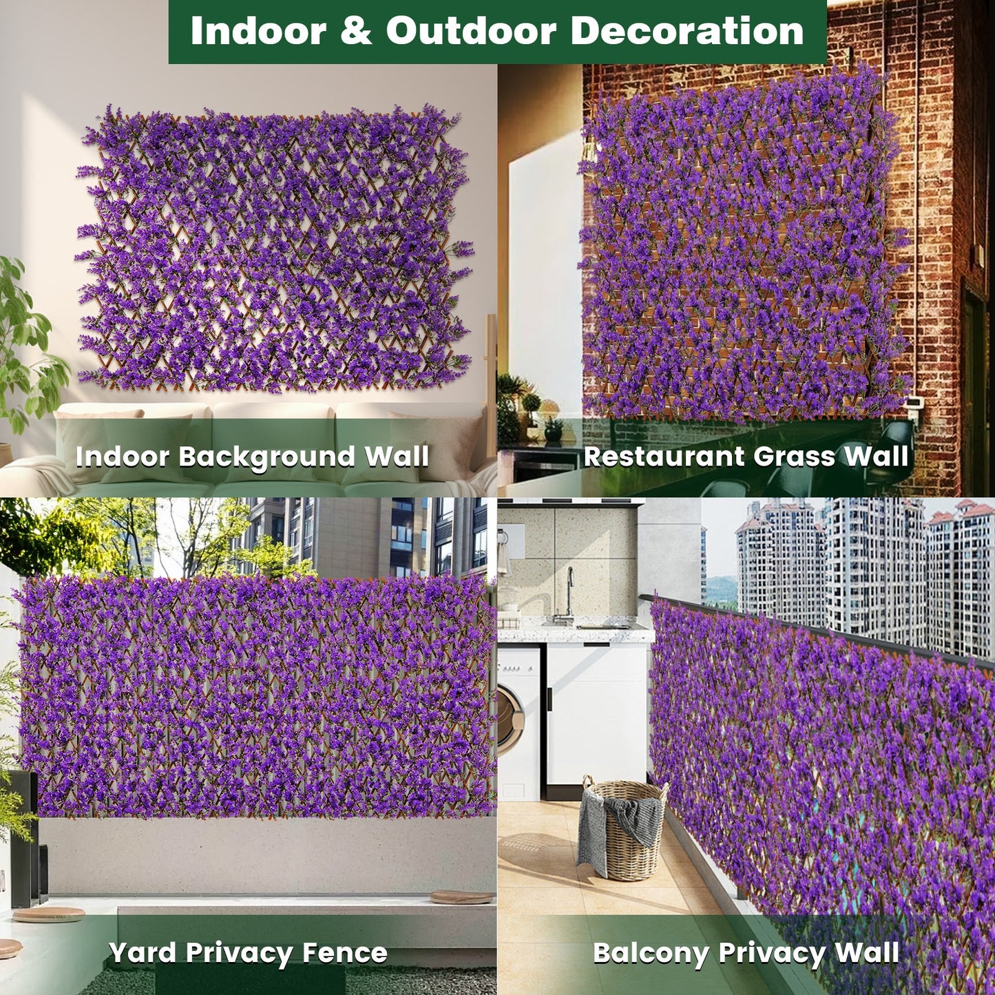 Faux Purple Eucalyptus Privacy Panel with Willow Frame for Balcony & Patio
