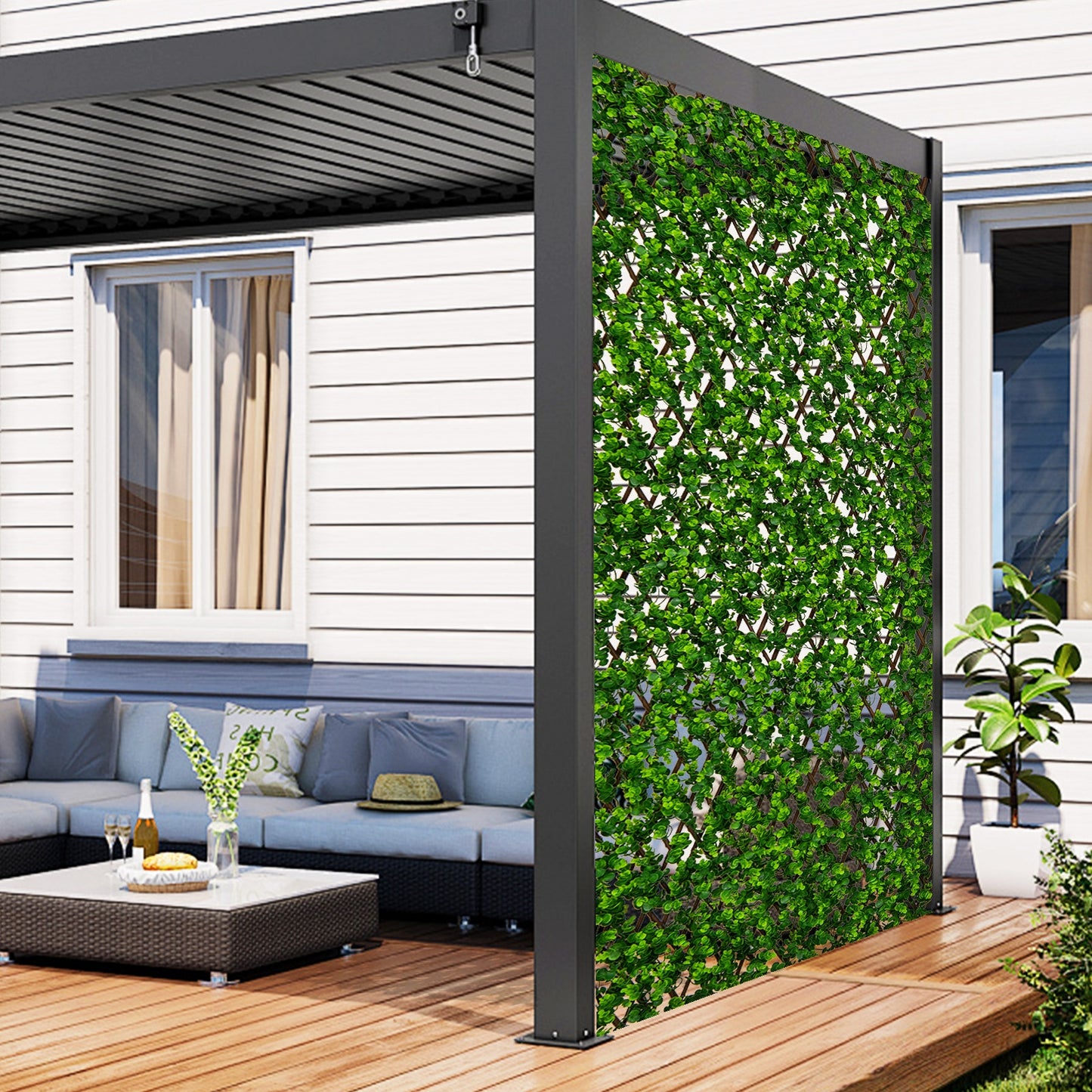 Adjustable Privacy Fence Screen with UV-Resistant Artificial Greenery for Balcony & Patio