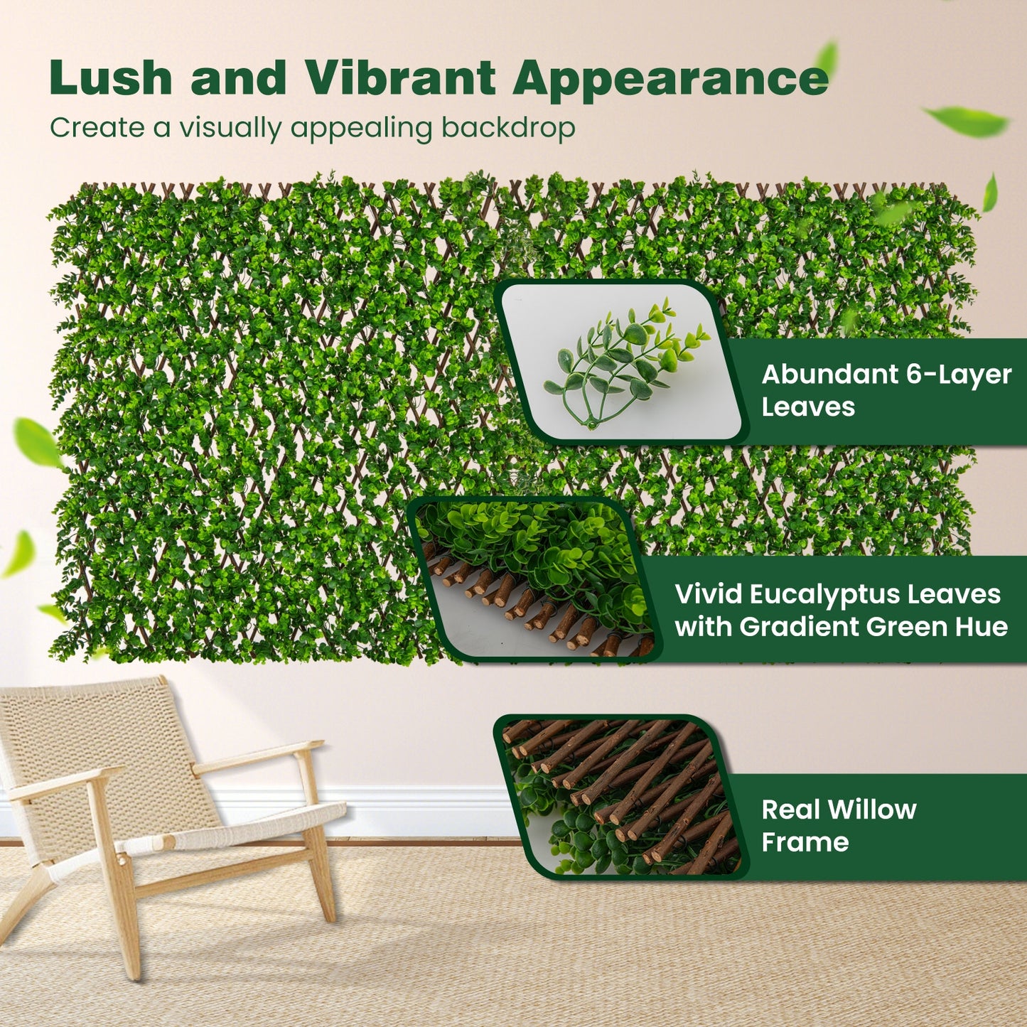 Adjustable Privacy Fence Screen with UV-Resistant Artificial Greenery for Balcony & Patio