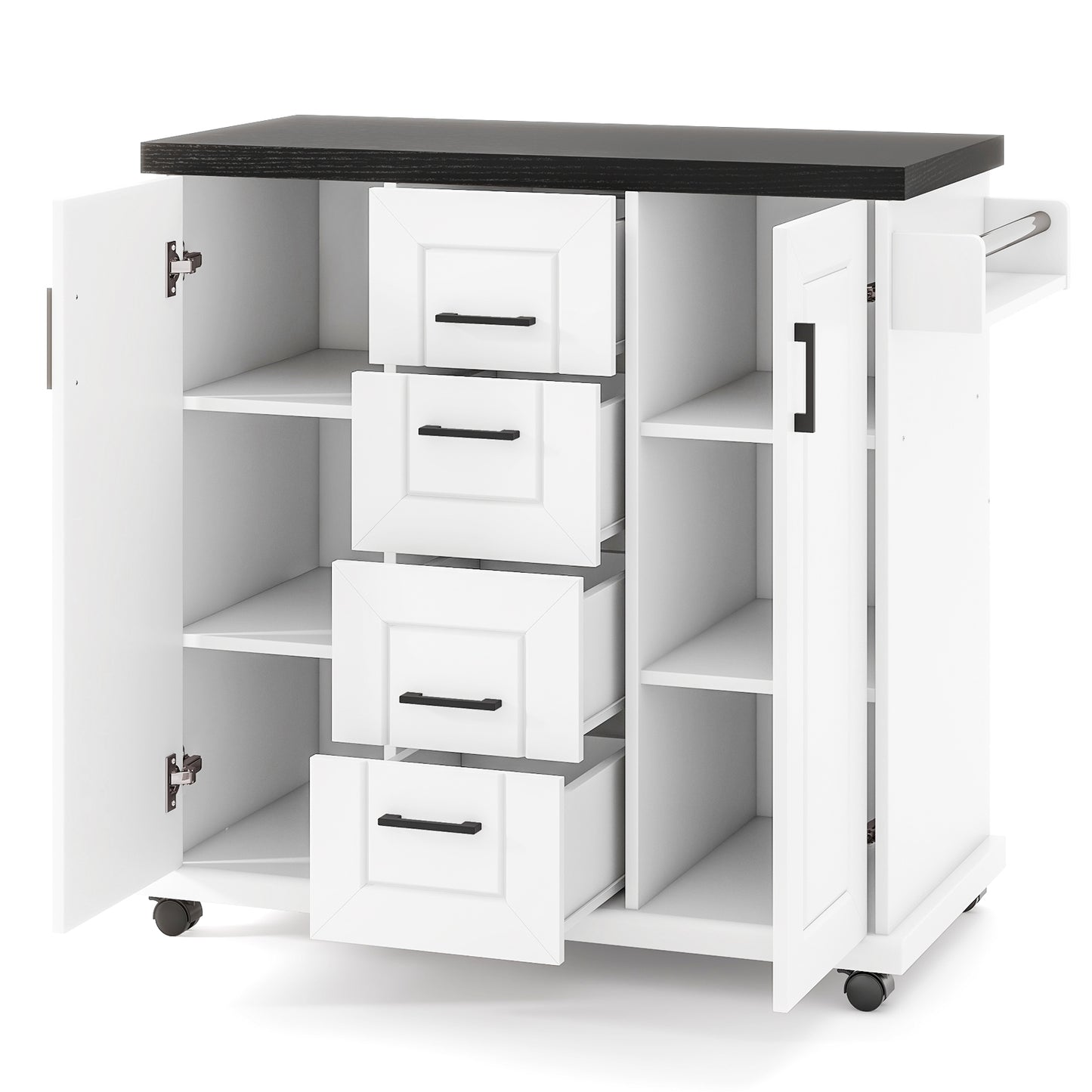 Kitchen Island Cart with Storage Drawers Wheels and Spice Rack