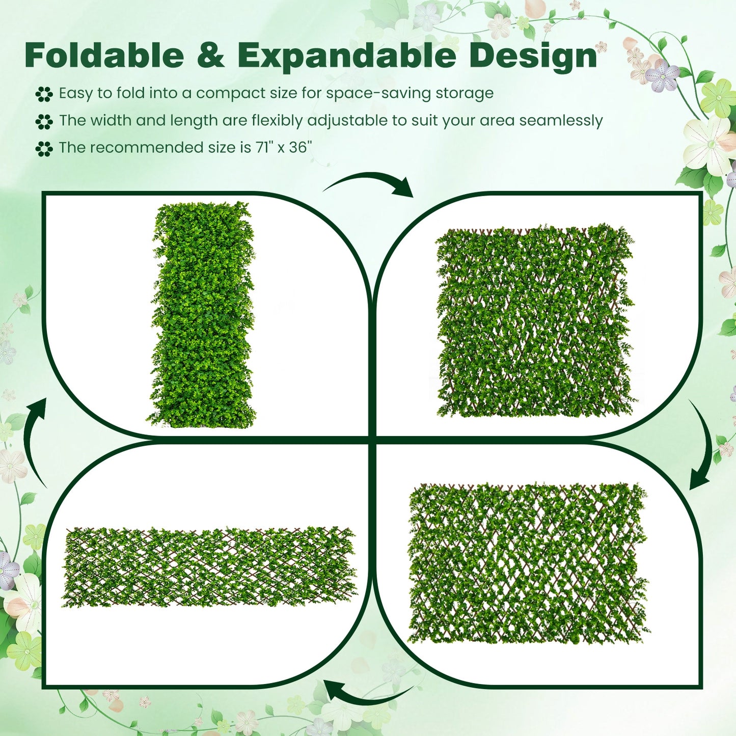 Adjustable Privacy Fence Screen with UV-Resistant Artificial Greenery for Balcony & Patio