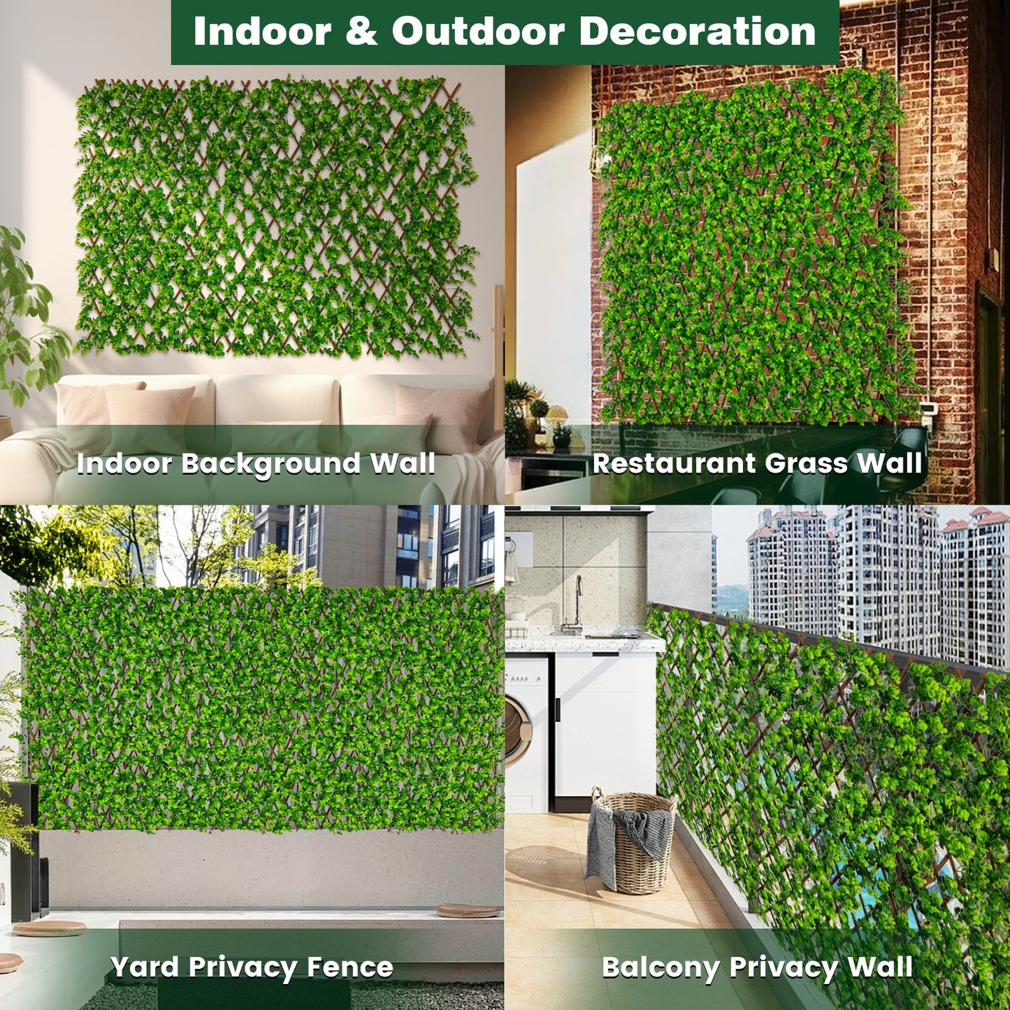 Adjustable Privacy Fence Screen with UV-Resistant Artificial Greenery for Balcony & Patio
