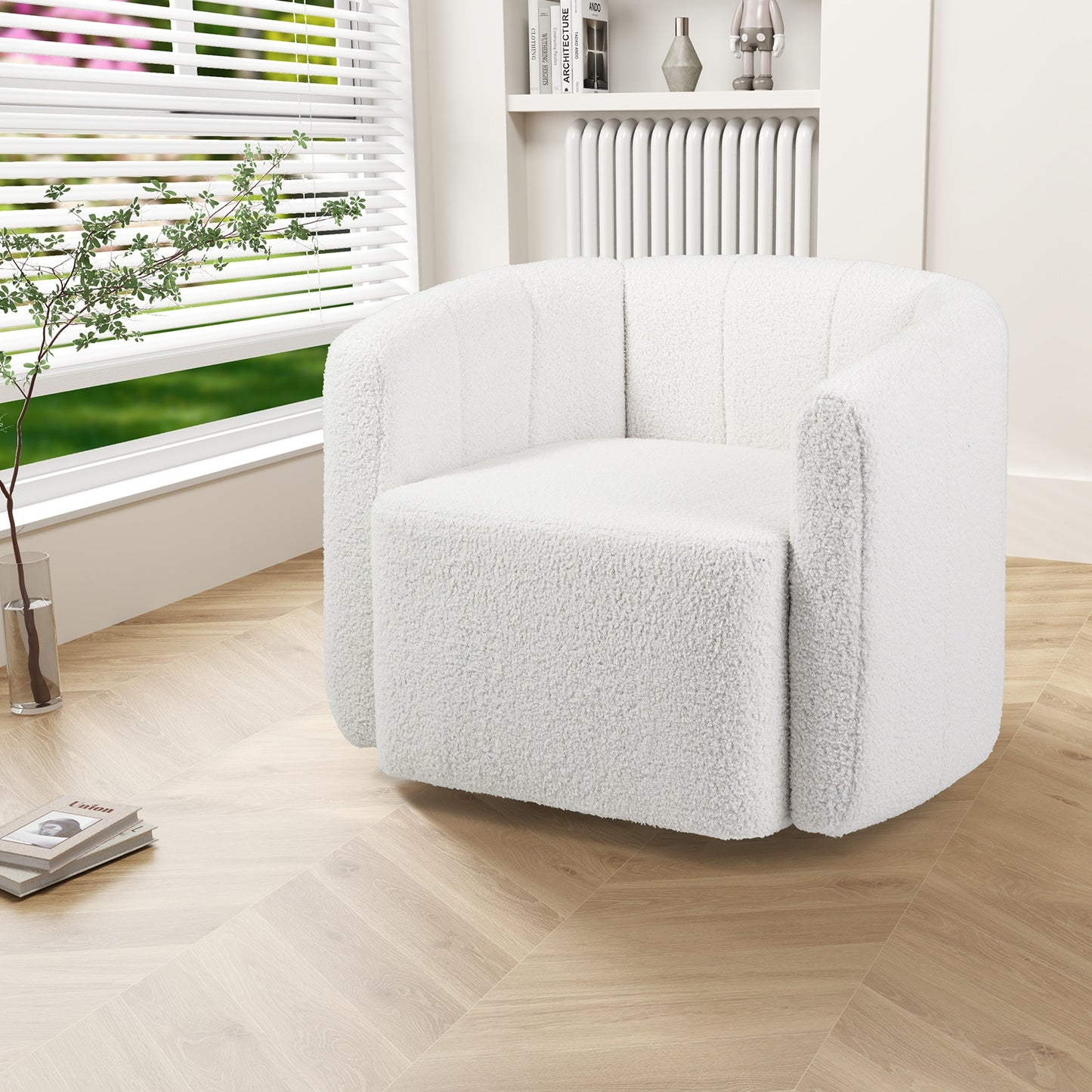 Contemporary Sherpa Upholstered Accent Chair with Ergonomic Curved Back and Armrests