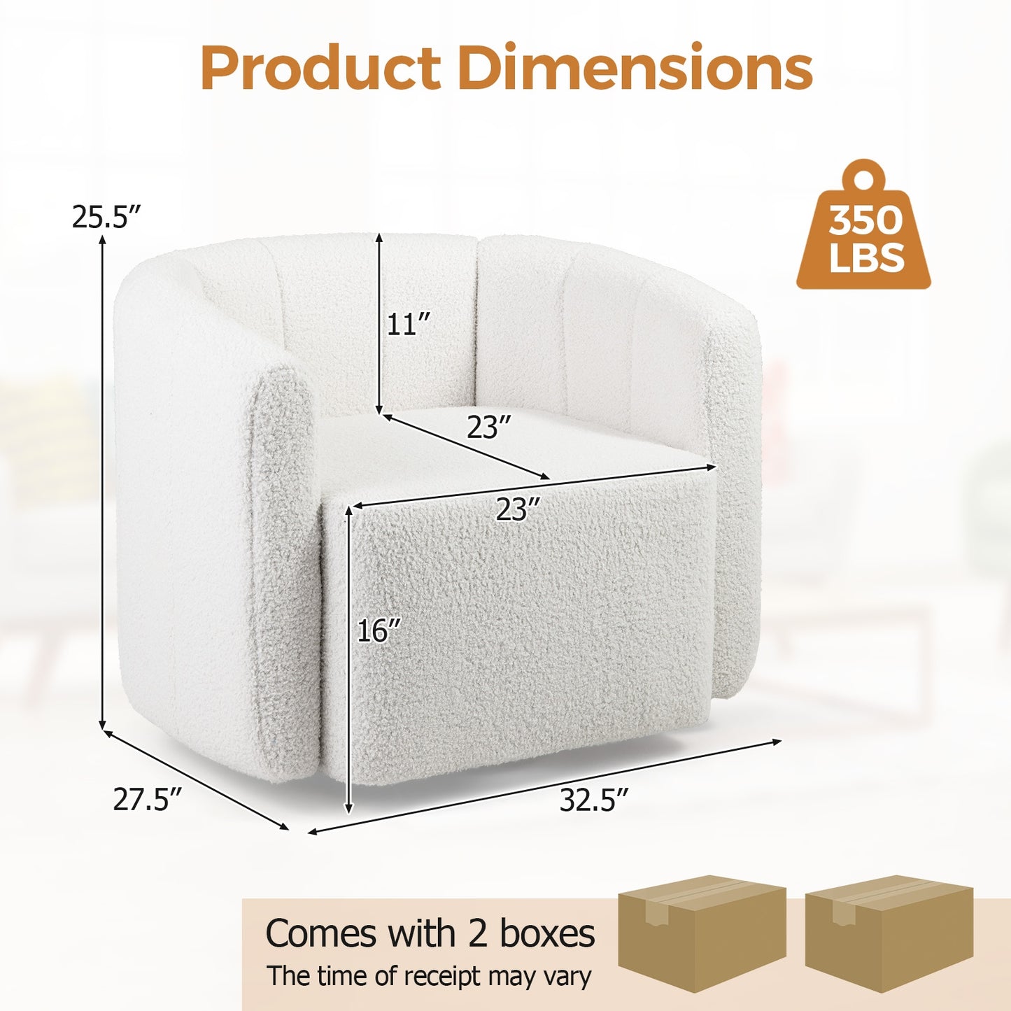 Contemporary Sherpa Upholstered Accent Chair with Ergonomic Curved Back and Armrests