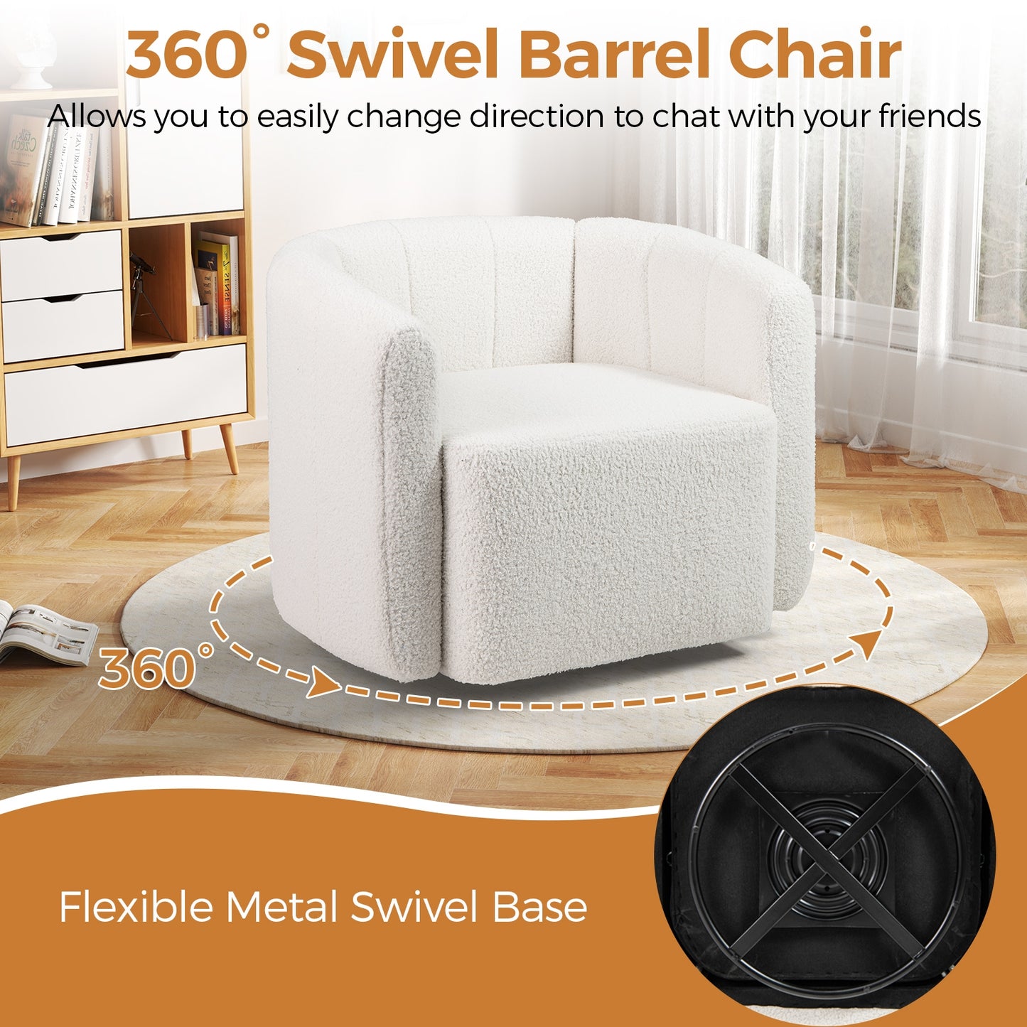 Contemporary Sherpa Upholstered Accent Chair with Ergonomic Curved Back and Armrests