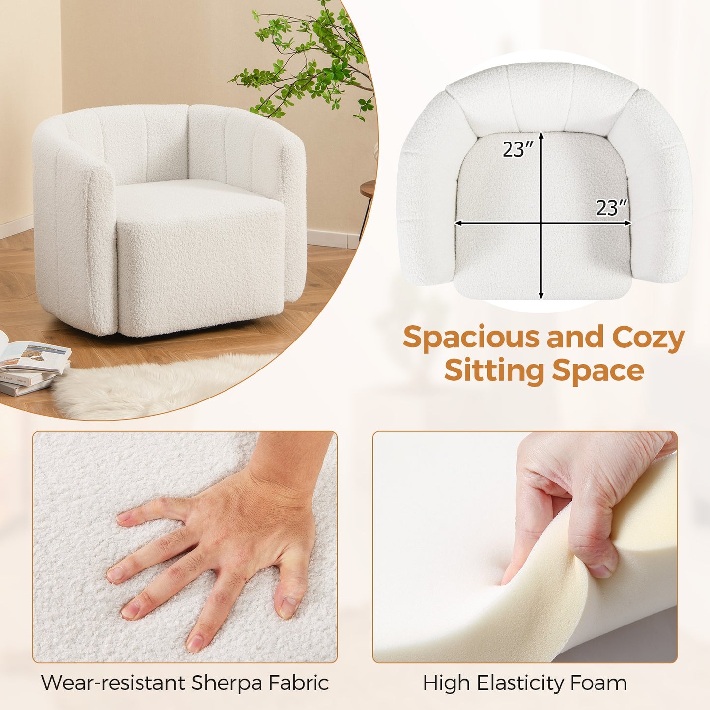 Contemporary Sherpa Upholstered Accent Chair with Ergonomic Curved Back and Armrests
