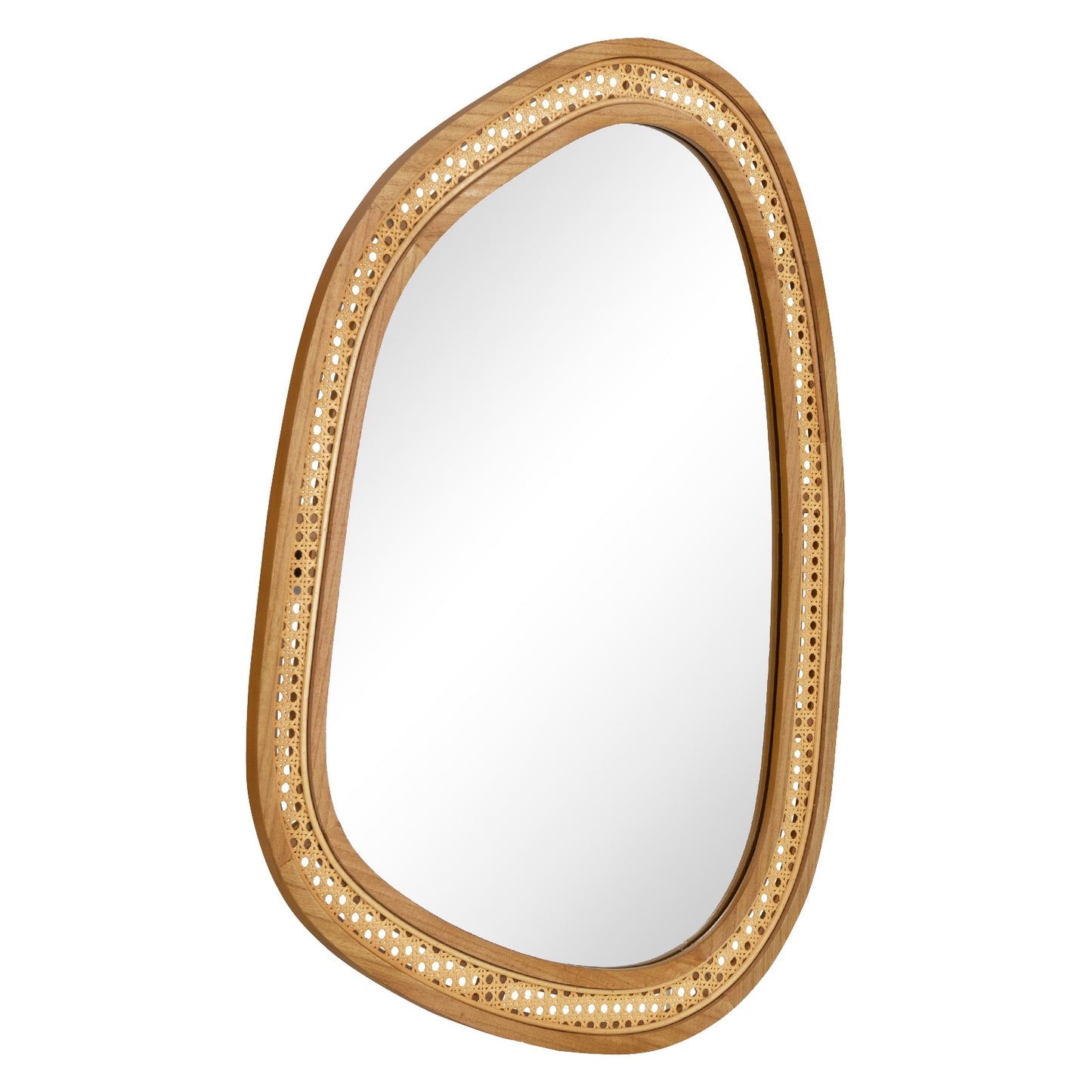 Chic Boho 33" x 23.5" Irregular PVC Rattan Wall Mirror with Wooden Frame