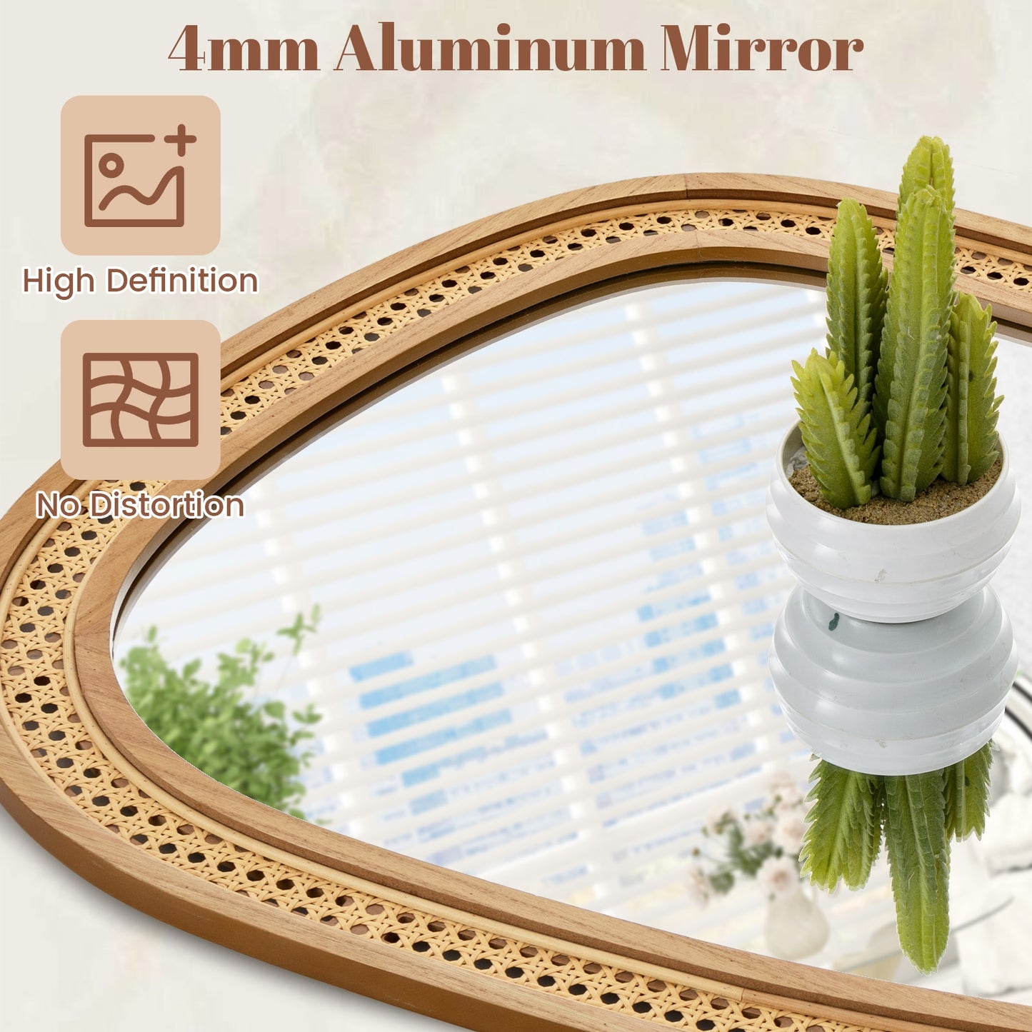 Chic Boho 33" x 23.5" Irregular PVC Rattan Wall Mirror with Wooden Frame