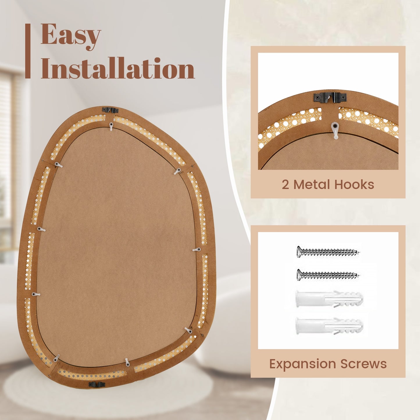 Chic Boho 33" x 23.5" Irregular PVC Rattan Wall Mirror with Wooden Frame