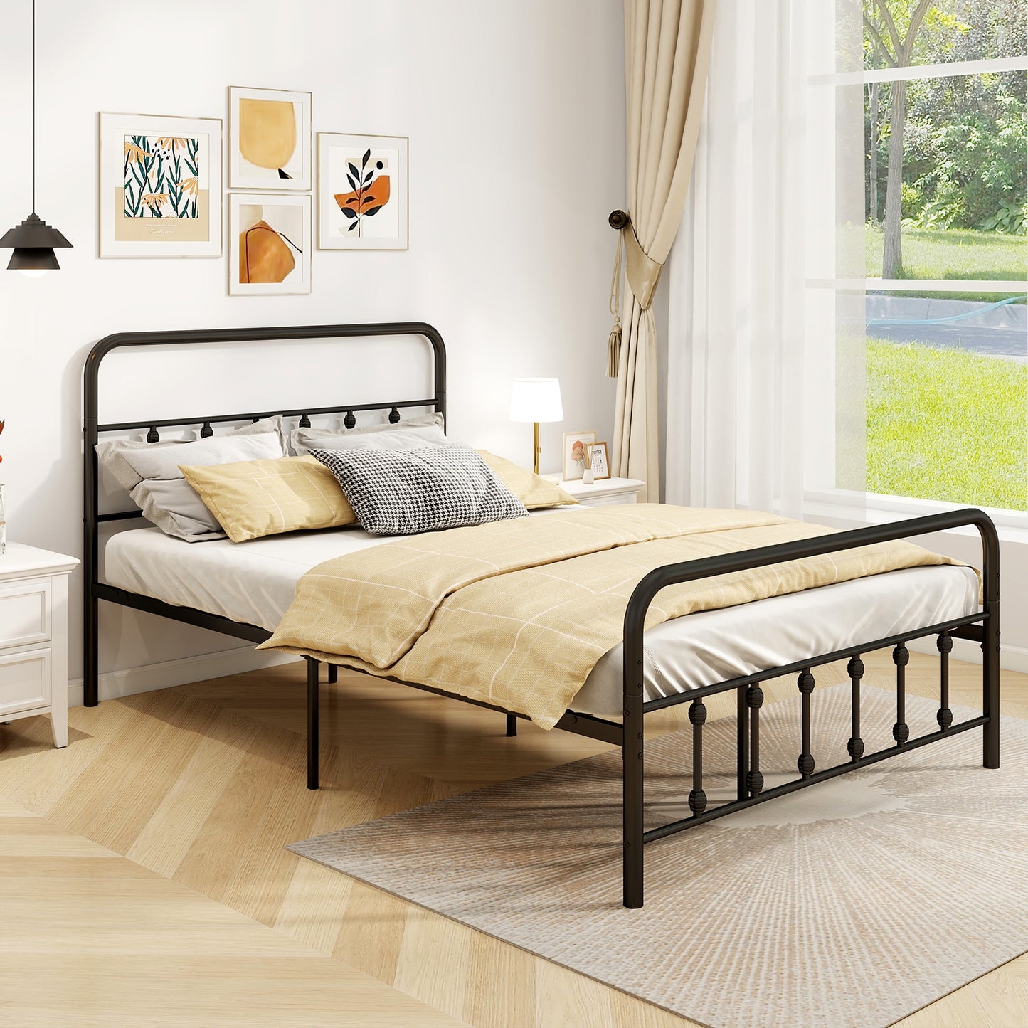 Victorian Style Metal Bed Frame with Headboard and 12.5" Underbed Storage – Full Size