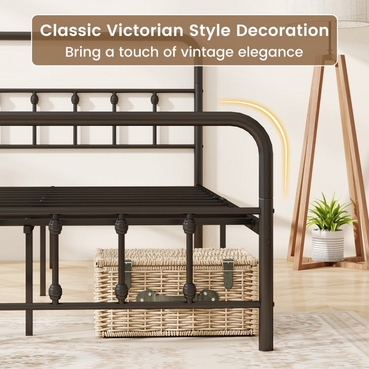 Victorian Style Metal Bed Frame with Headboard and 12.5" Underbed Storage – Full Size