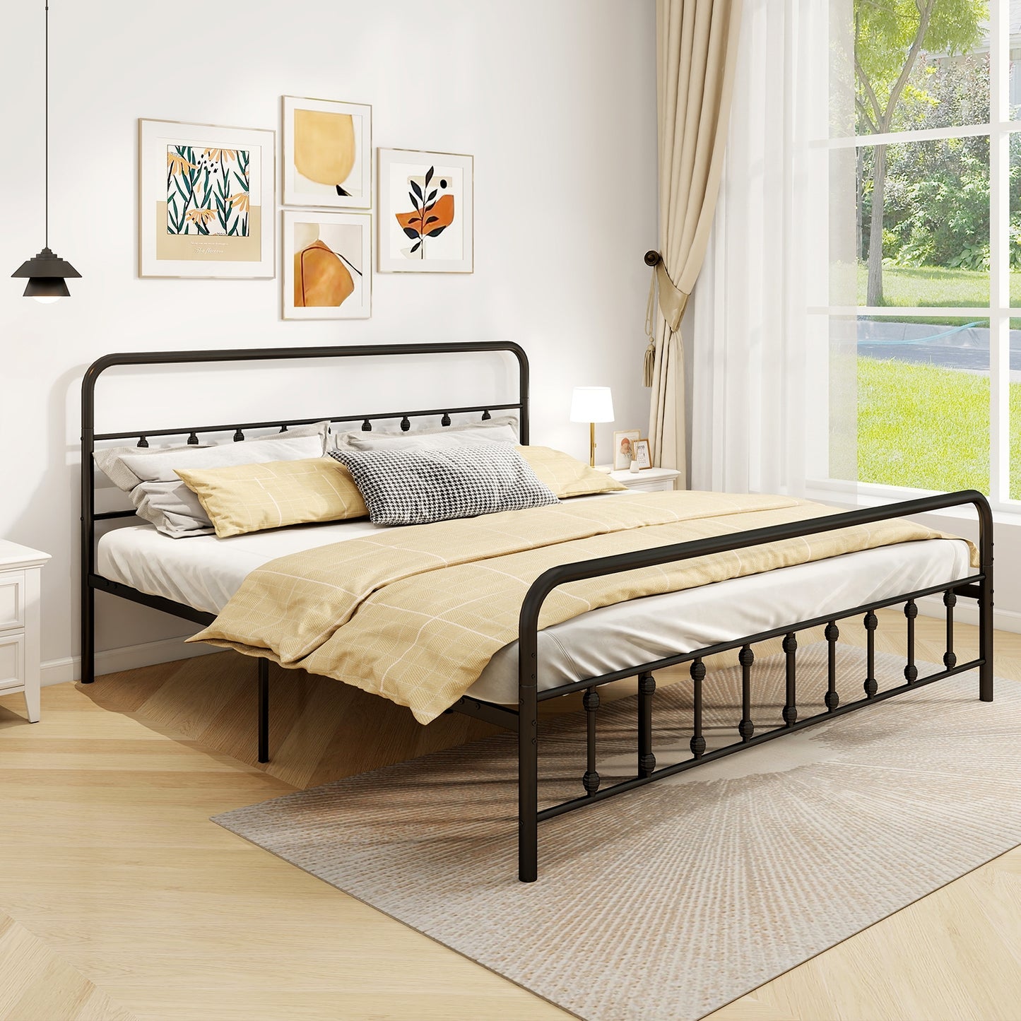 Victorian Style Metal Bed Frame with Headboard and 12.5" Underbed Storage – King Size