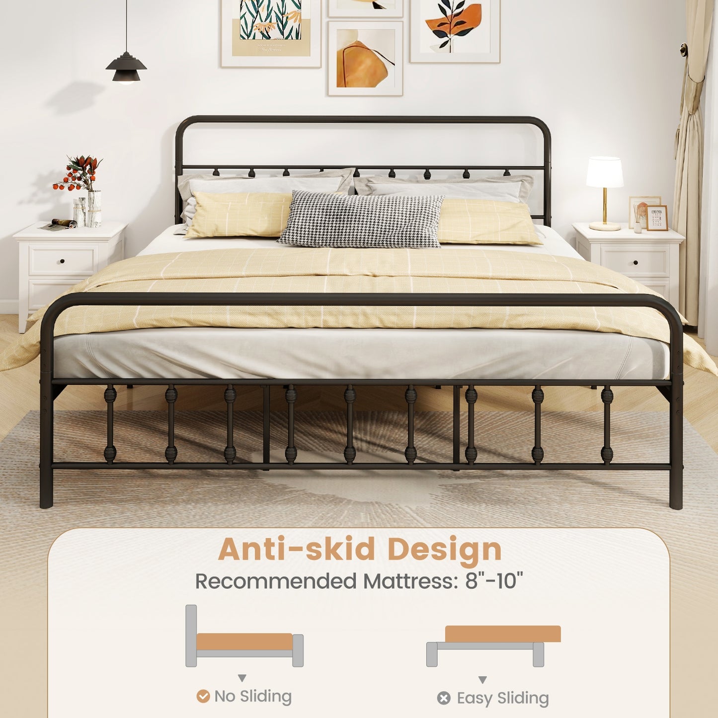 Victorian Style Metal Bed Frame with Headboard and 12.5" Underbed Storage – King Size