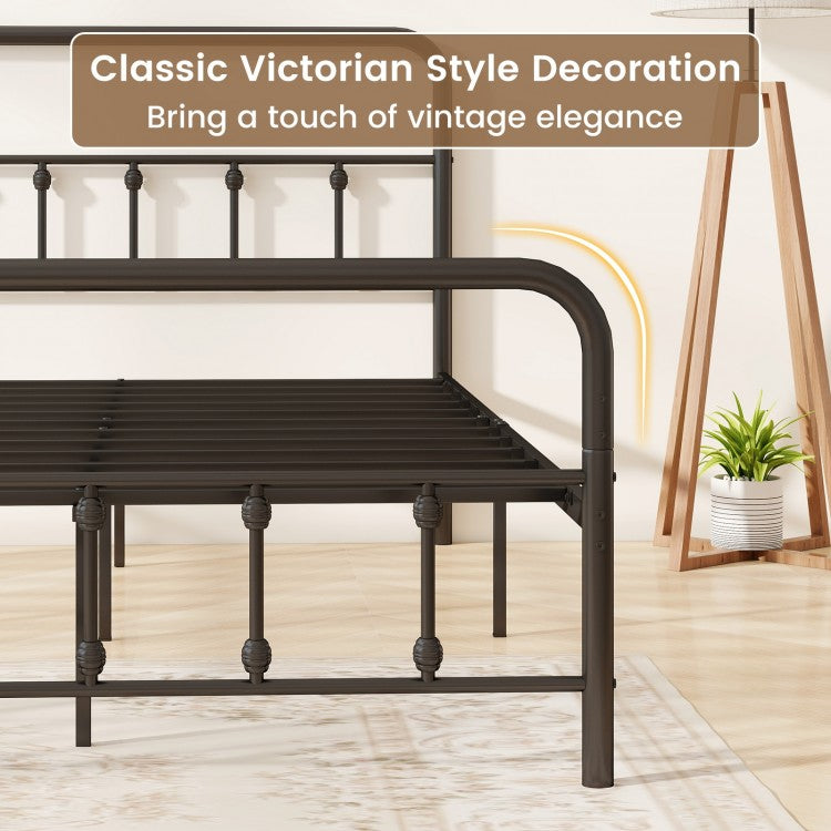 Victorian Style Metal Bed Frame with Headboard and 12.5" Underbed Storage – King Size