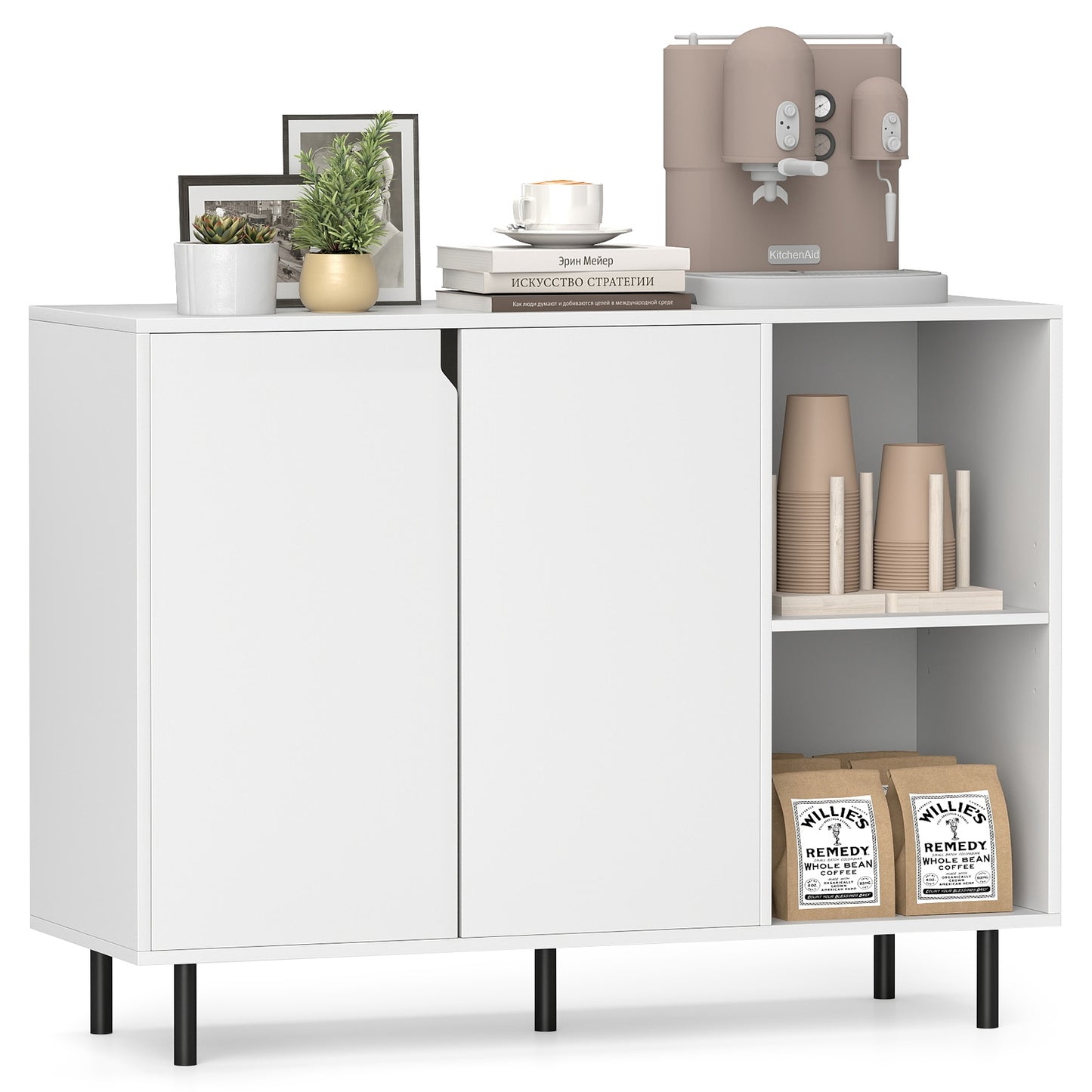 42 Inch Kitchen Sideboard Buffet Cabinet with Adjustable Storage Shelves and Spacious Countertop