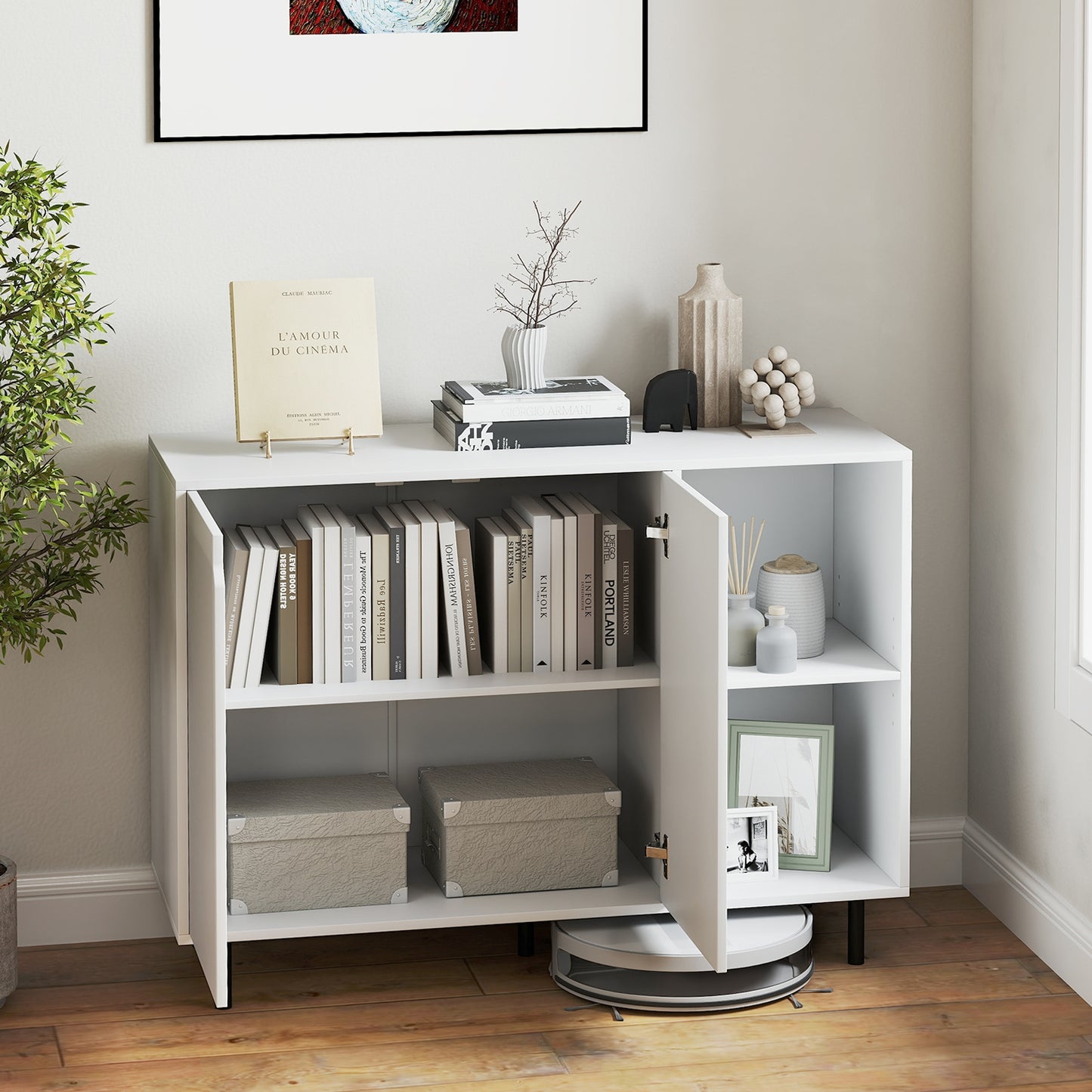 42 Inch Kitchen Sideboard Buffet Cabinet with Adjustable Storage Shelves and Spacious Countertop