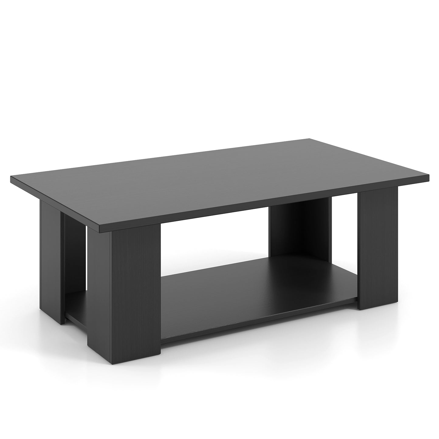 Wooden Coffee Table with Two Tier Storage Shelf Modern Black Design