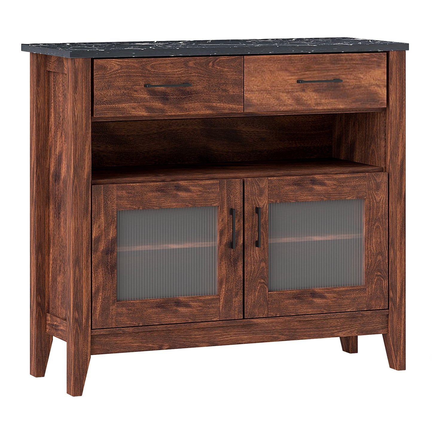 Modern Coffee Bar Cabinet with Two Spacious Drawers and Open Storage Compartment