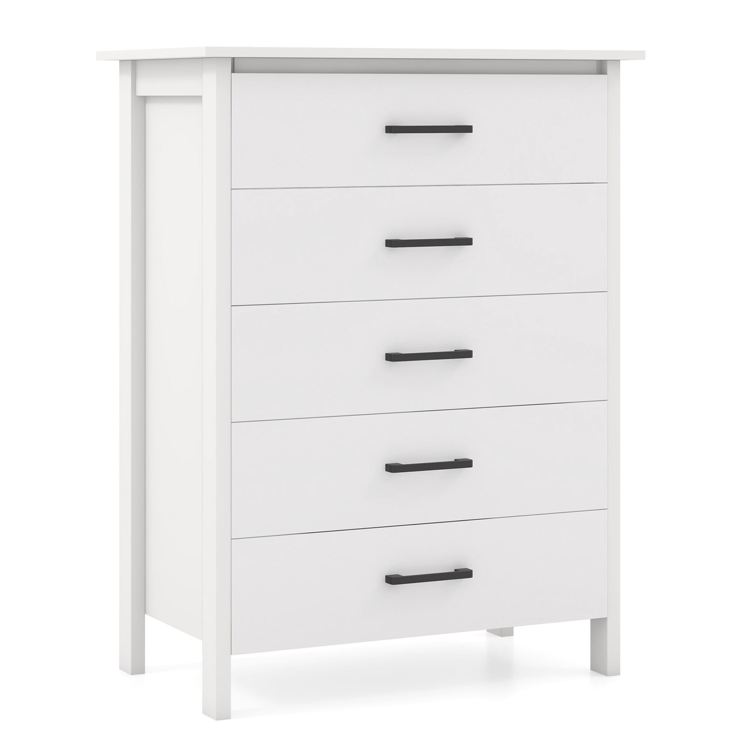 Modern 5 Drawer Dresser with Metal Handles, Storage Chest for Bedroom or Entryway – White Oak