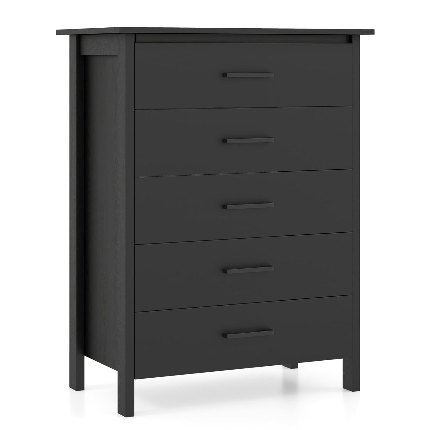 Modern 5 Drawer Dresser with Metal Handles, Storage Chest for Bedroom or Entryway – Black Oak