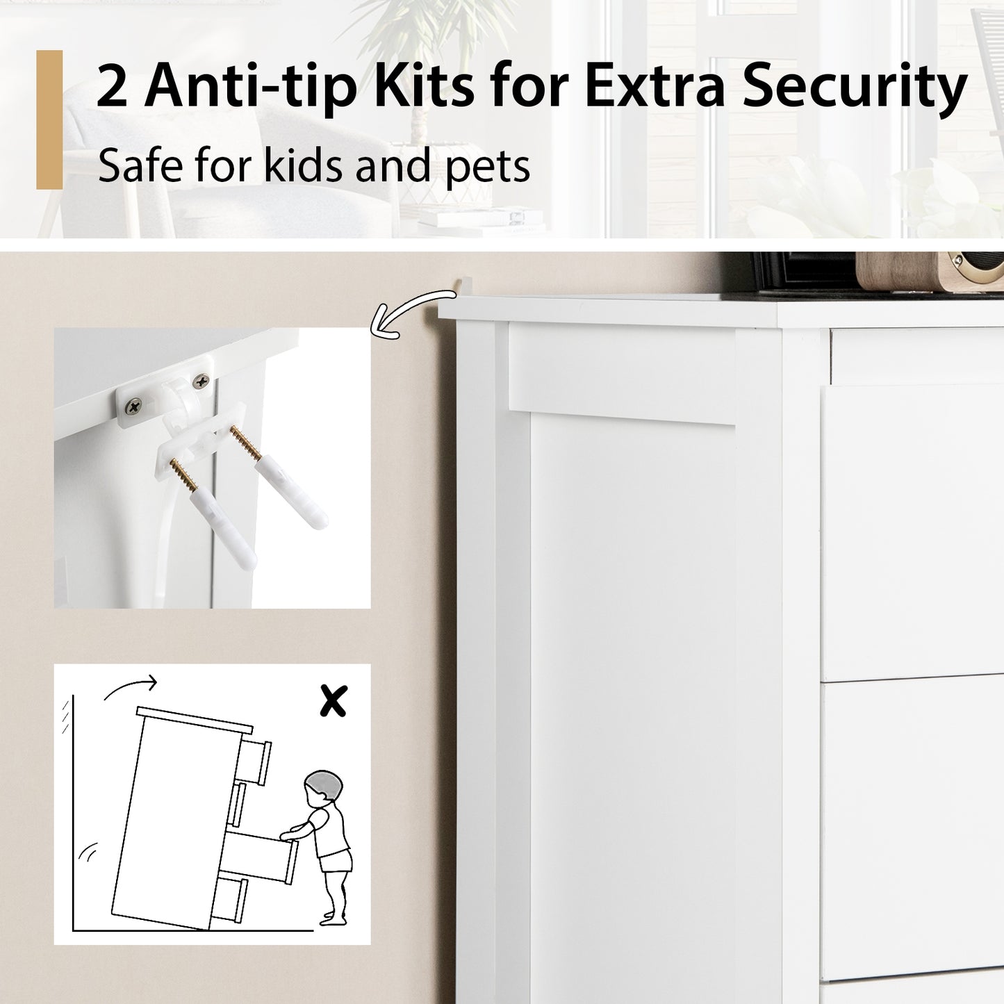 Modern 5 Drawer Dresser with Metal Handles, Storage Chest for Bedroom or Entryway – White Oak