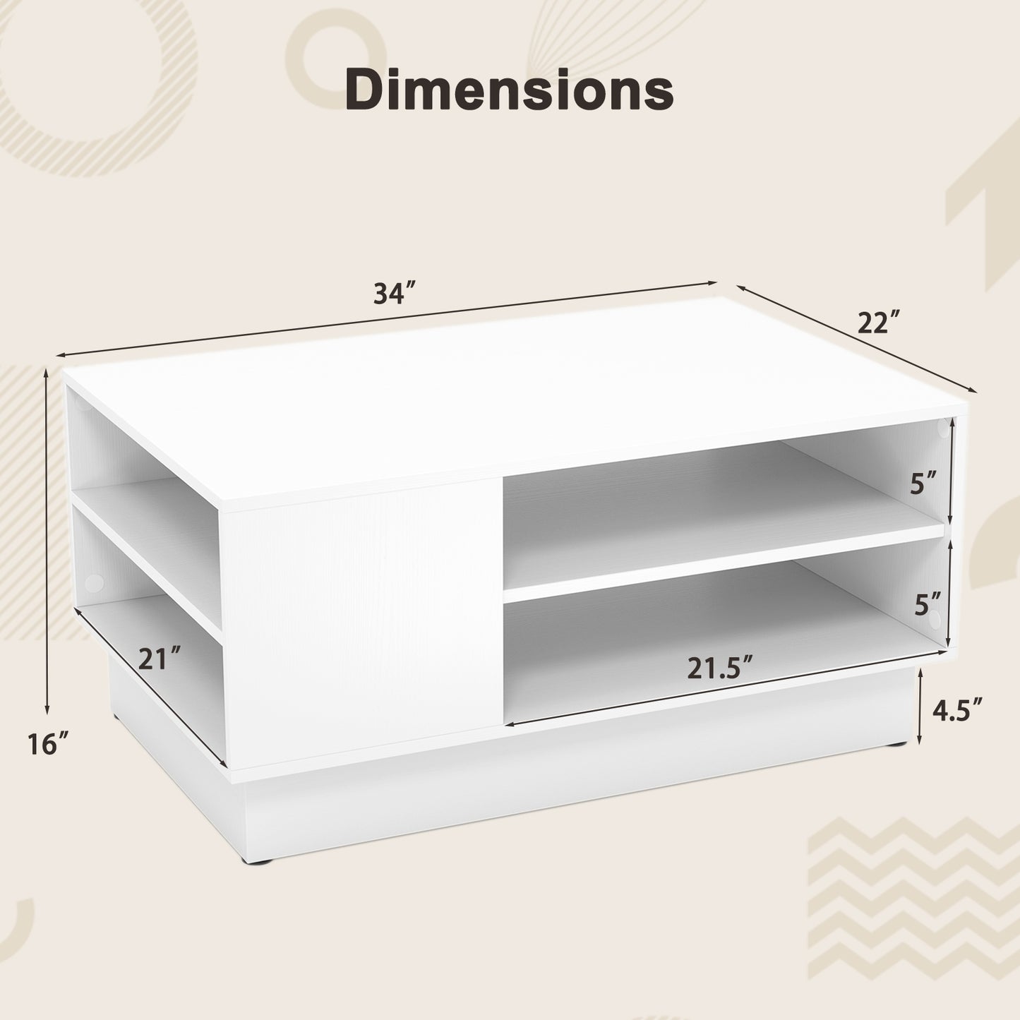 Contemporary Coffee Table with Dual Open Shelves and Recessed Base