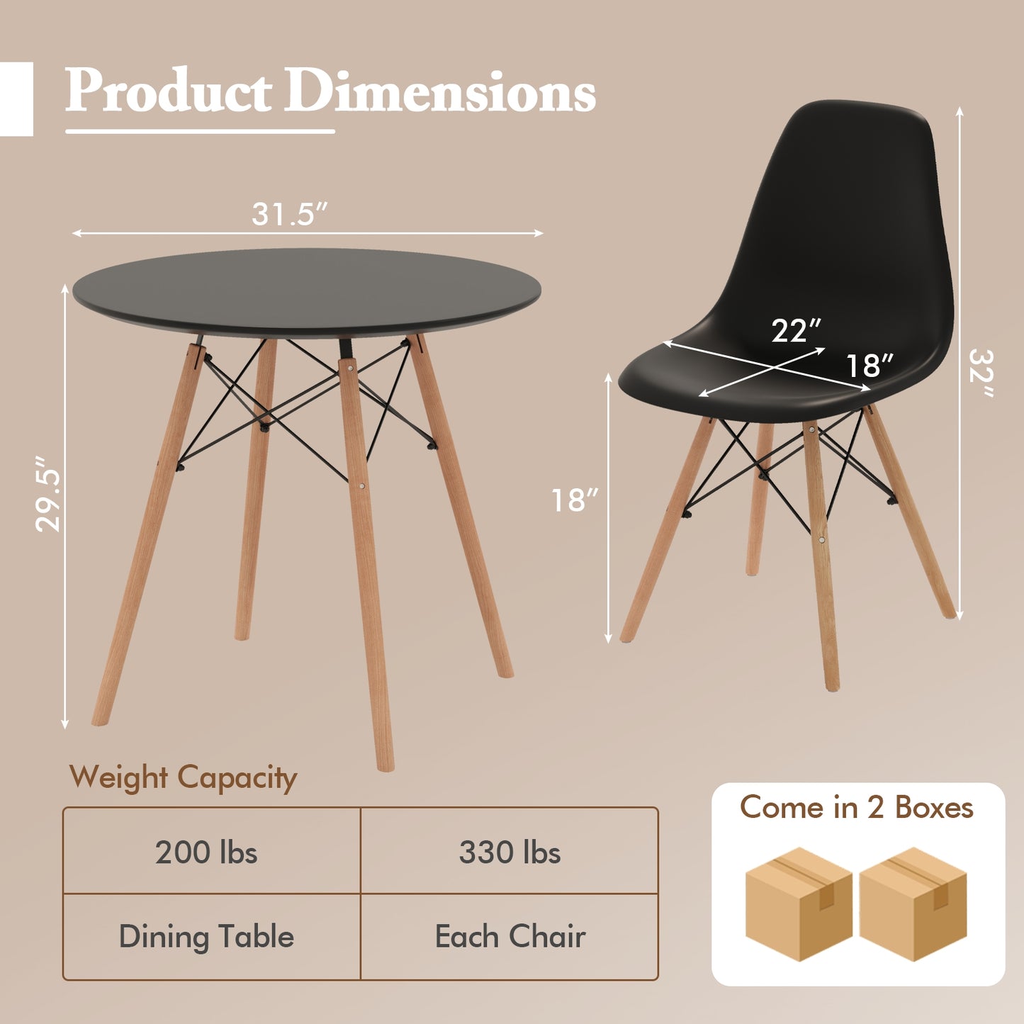 5 Piece Dining Set with Solid Wood Legs in Black for Modern Kitchens