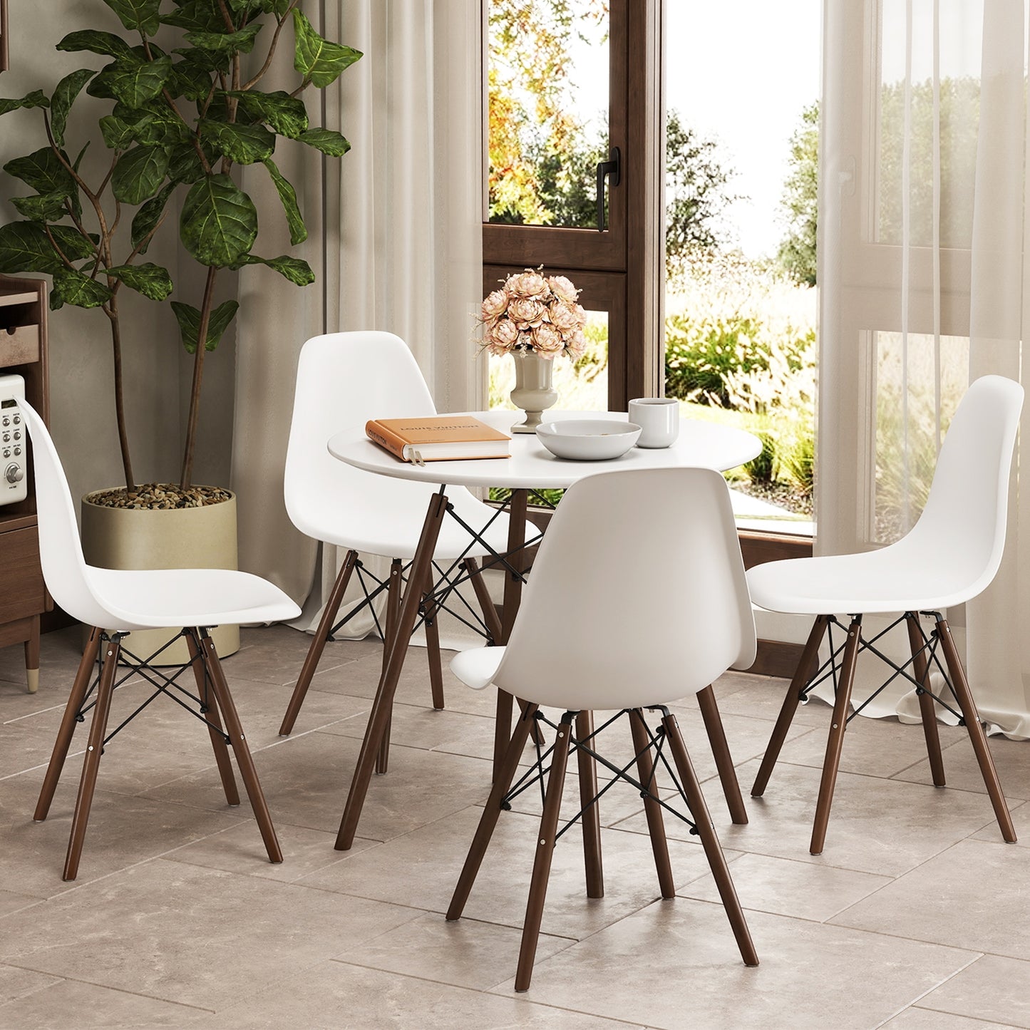 5 Piece Dining Set with Solid Wood Legs in Beige for Modern Kitchens