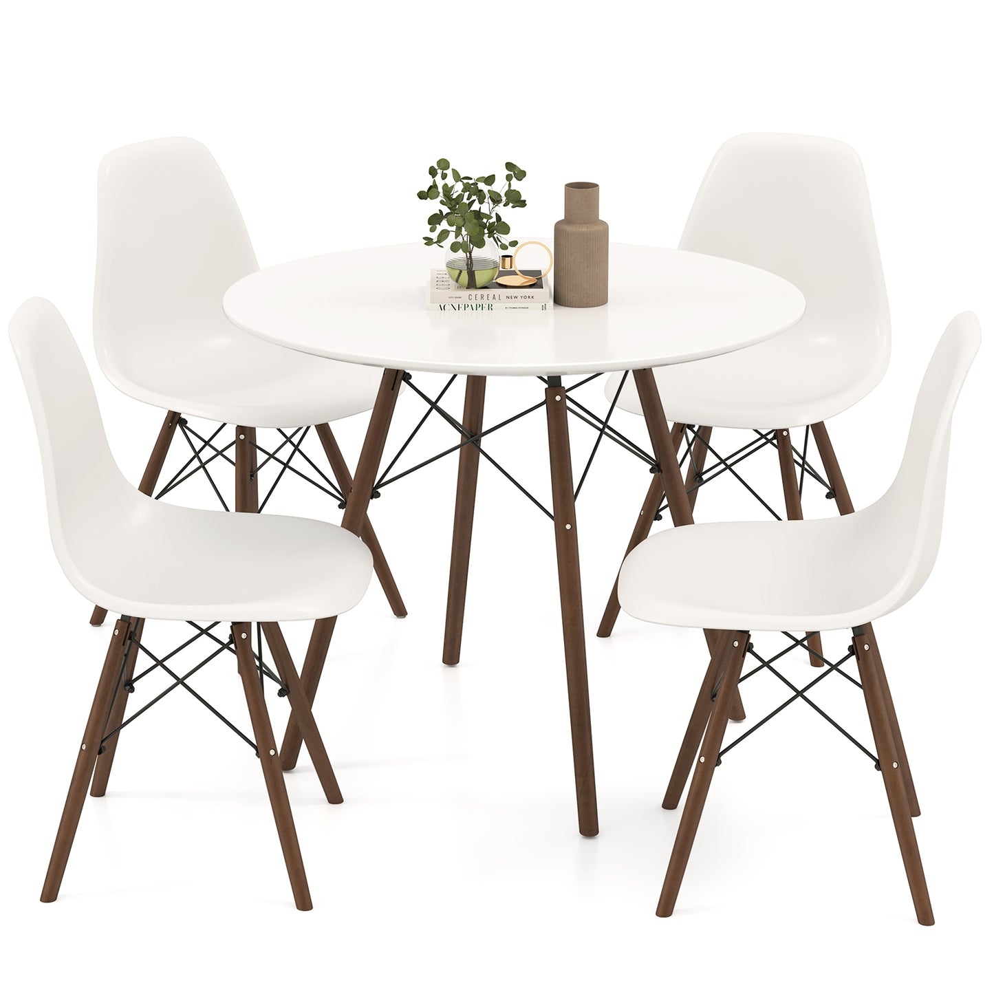 5 Piece Dining Set with Solid Wood Legs in Beige for Modern Kitchens