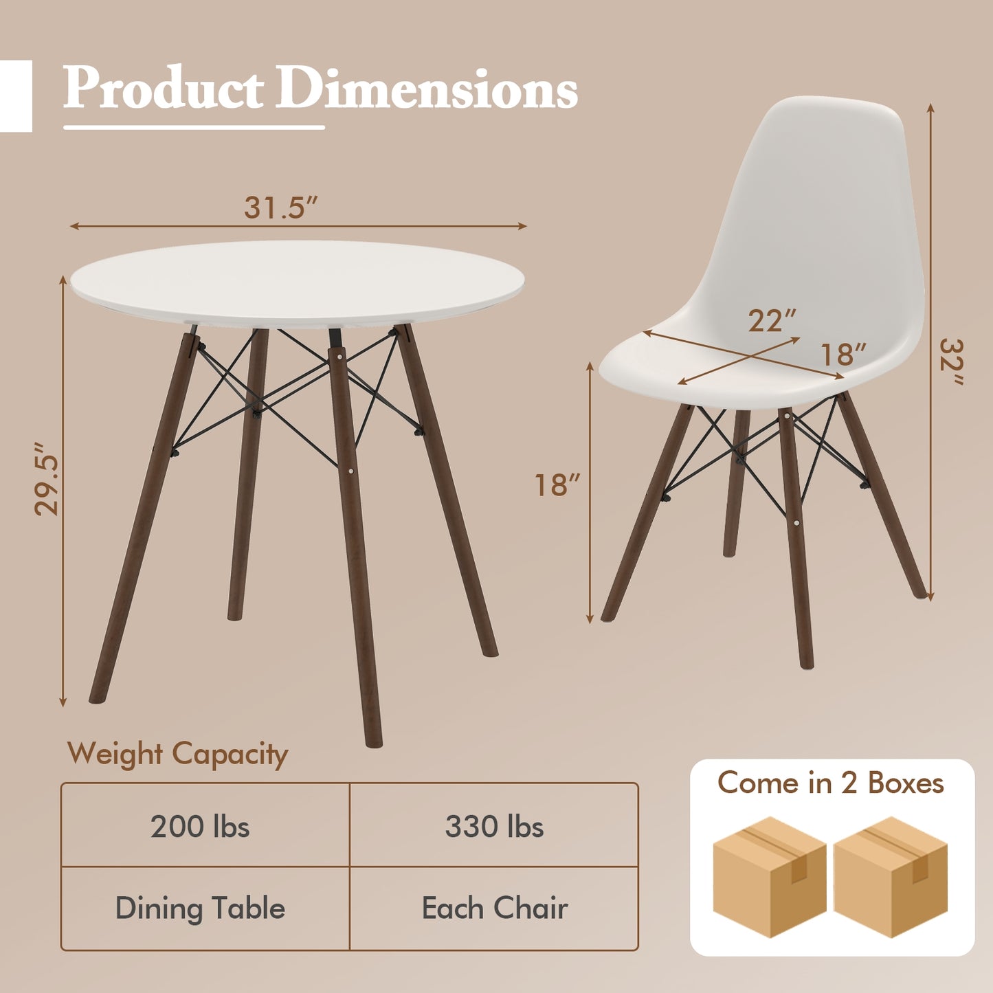 5 Piece Dining Set with Solid Wood Legs in Beige for Modern Kitchens