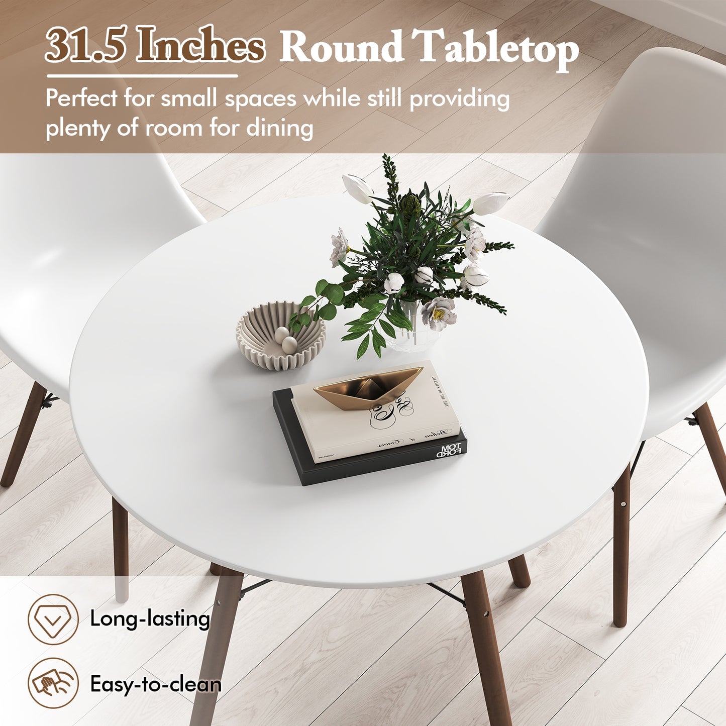 5 Piece Dining Set with Solid Wood Legs in Beige for Modern Kitchens