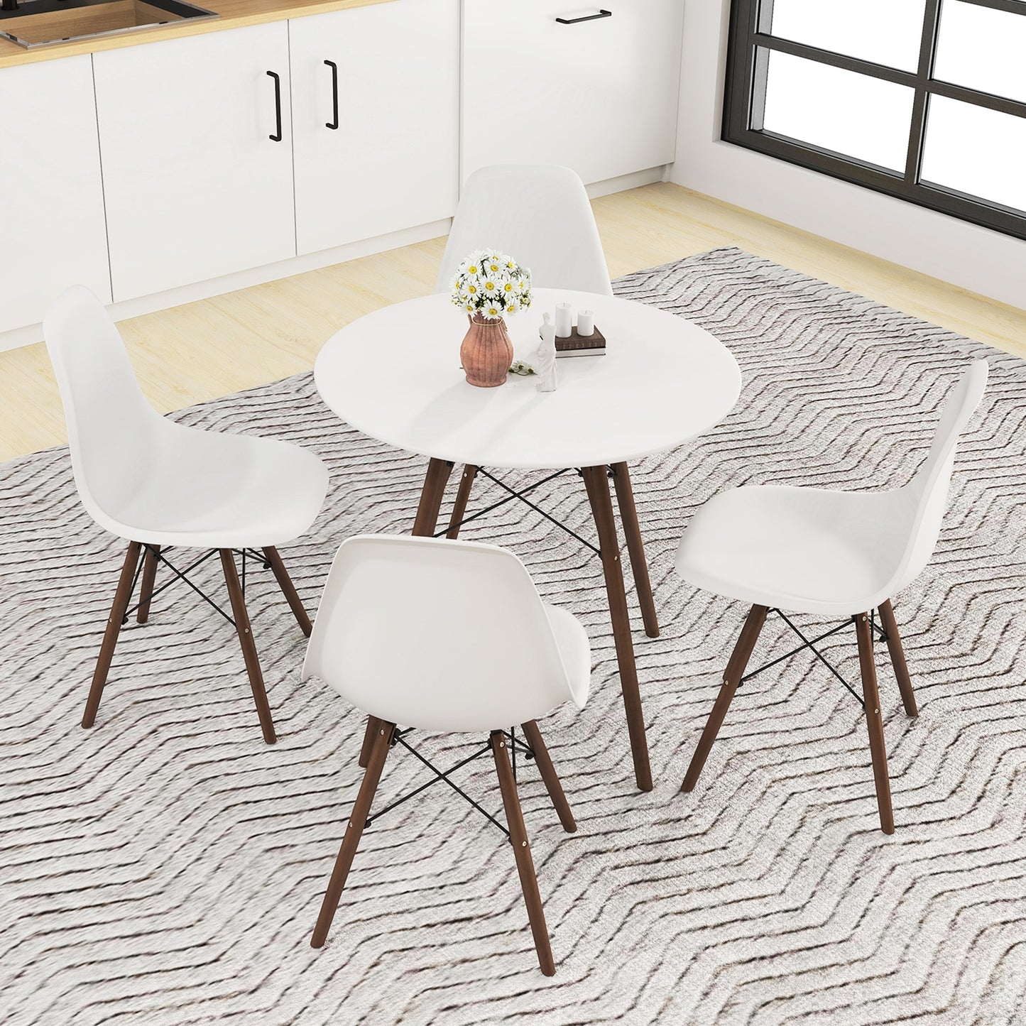 5 Piece Dining Set with Solid Wood Legs in Beige for Modern Kitchens
