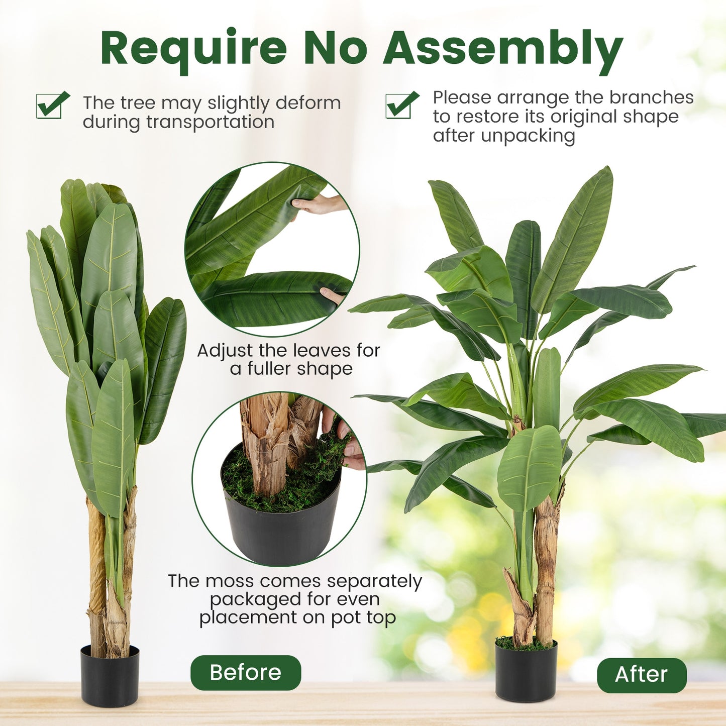 5.3 Feet Tall Artificial Bird of Paradise Tree with Lifelike Banana Leaves