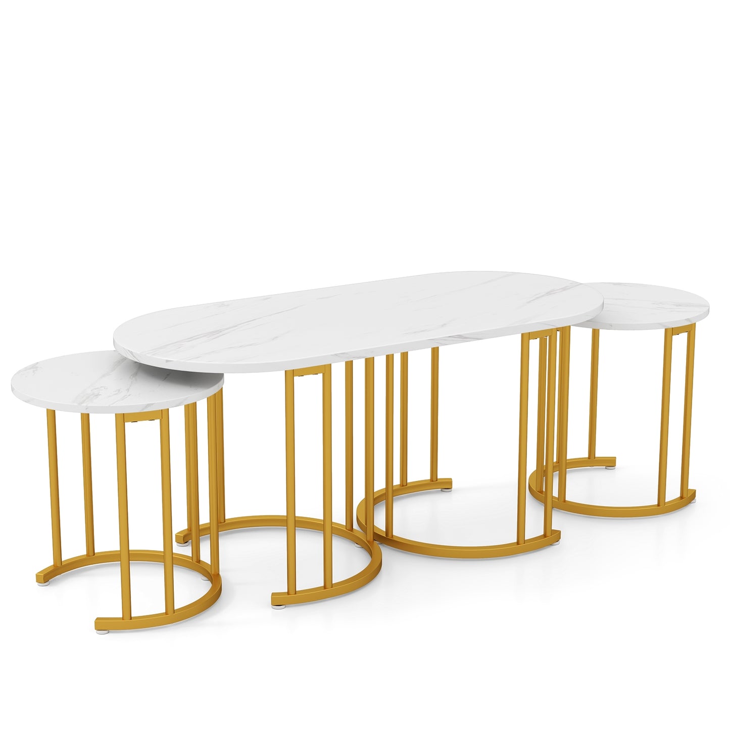 3 Piece Nesting Coffee Table Set with Faux Marble Top and Gold Metal Frame