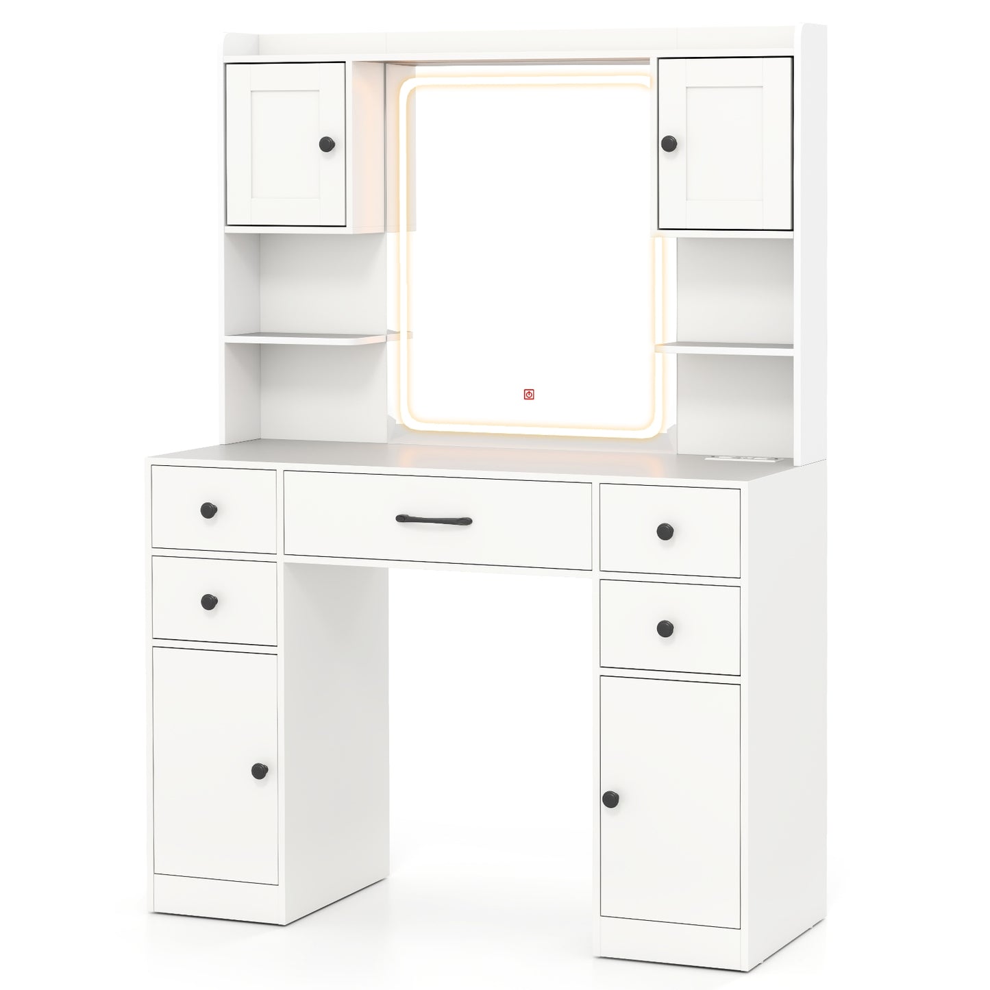 LED Lighted Makeup Vanity with Mirror, Charging Station and Storage Drawers