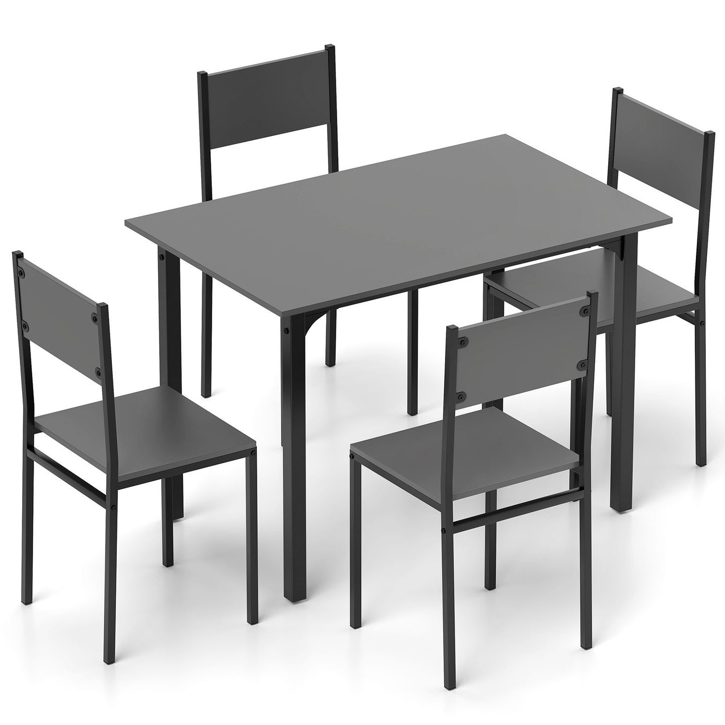 Modern 5 Piece Dining Table Set with Metal Frame and Wood Grain Finish - Grey