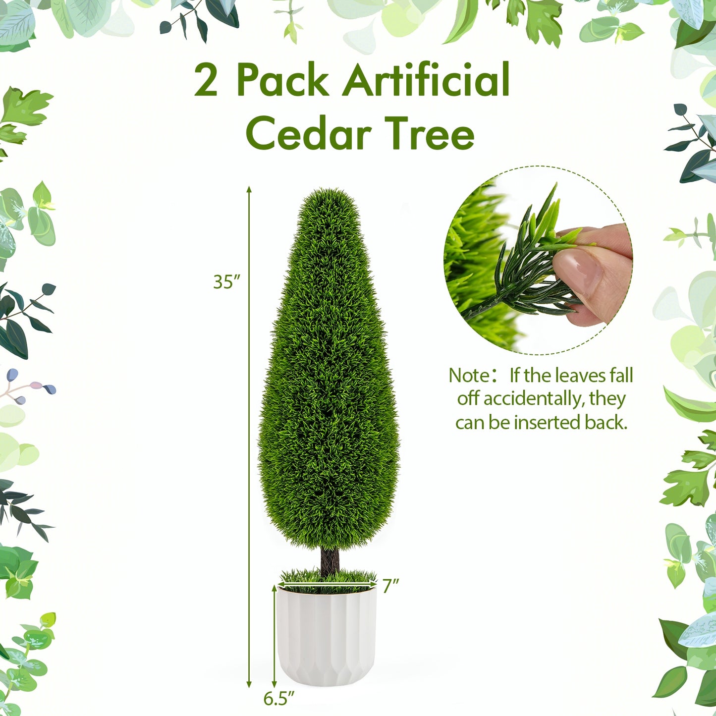 Set of 2 - 3FT Artificial Cedar Teardrop Bushes with Realistic Vines and Cement Nursery Pots-Green
