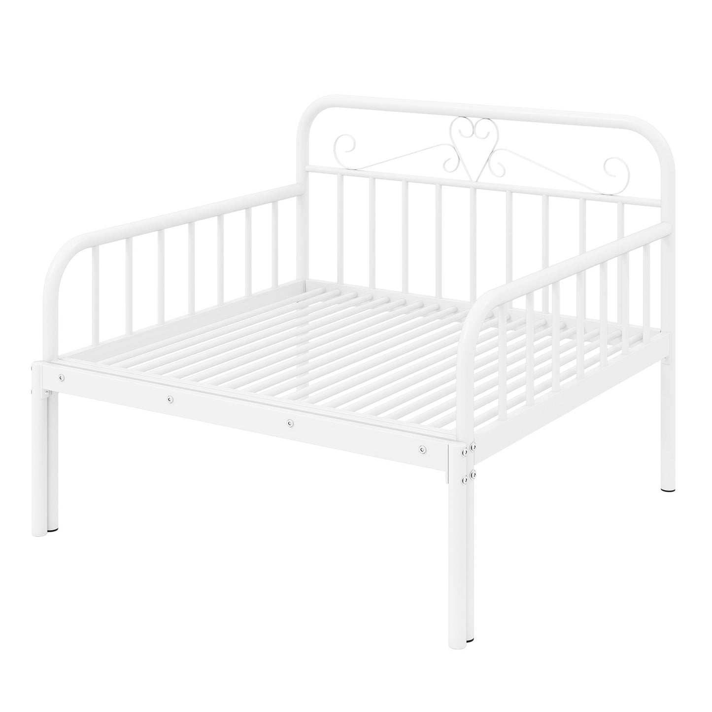 Convertible Metal Daybed with Guardrails and Armrests, Twin Size Bed – White