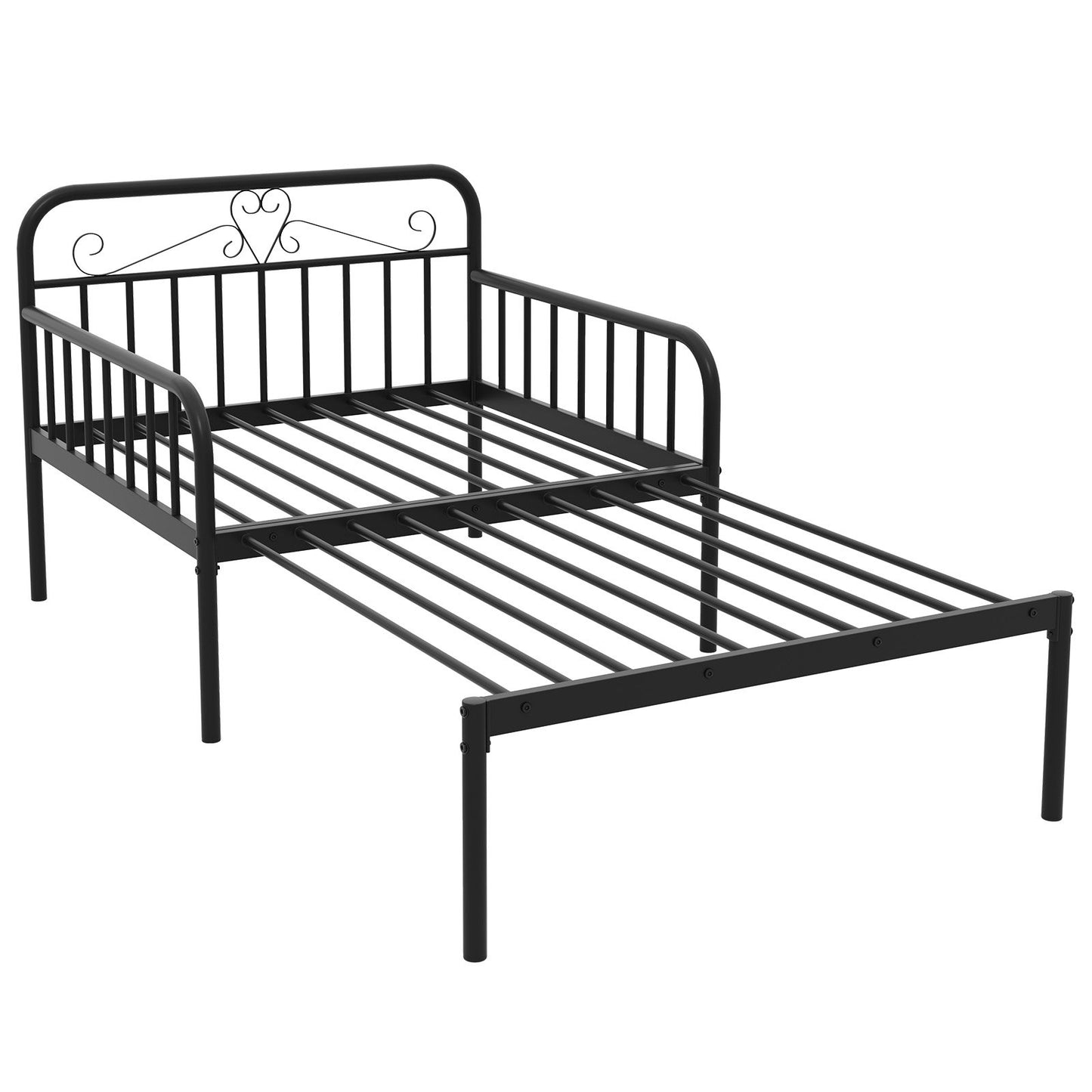 Convertible Metal Daybed with Guardrails and Armrests, Twin Size Bed – Black